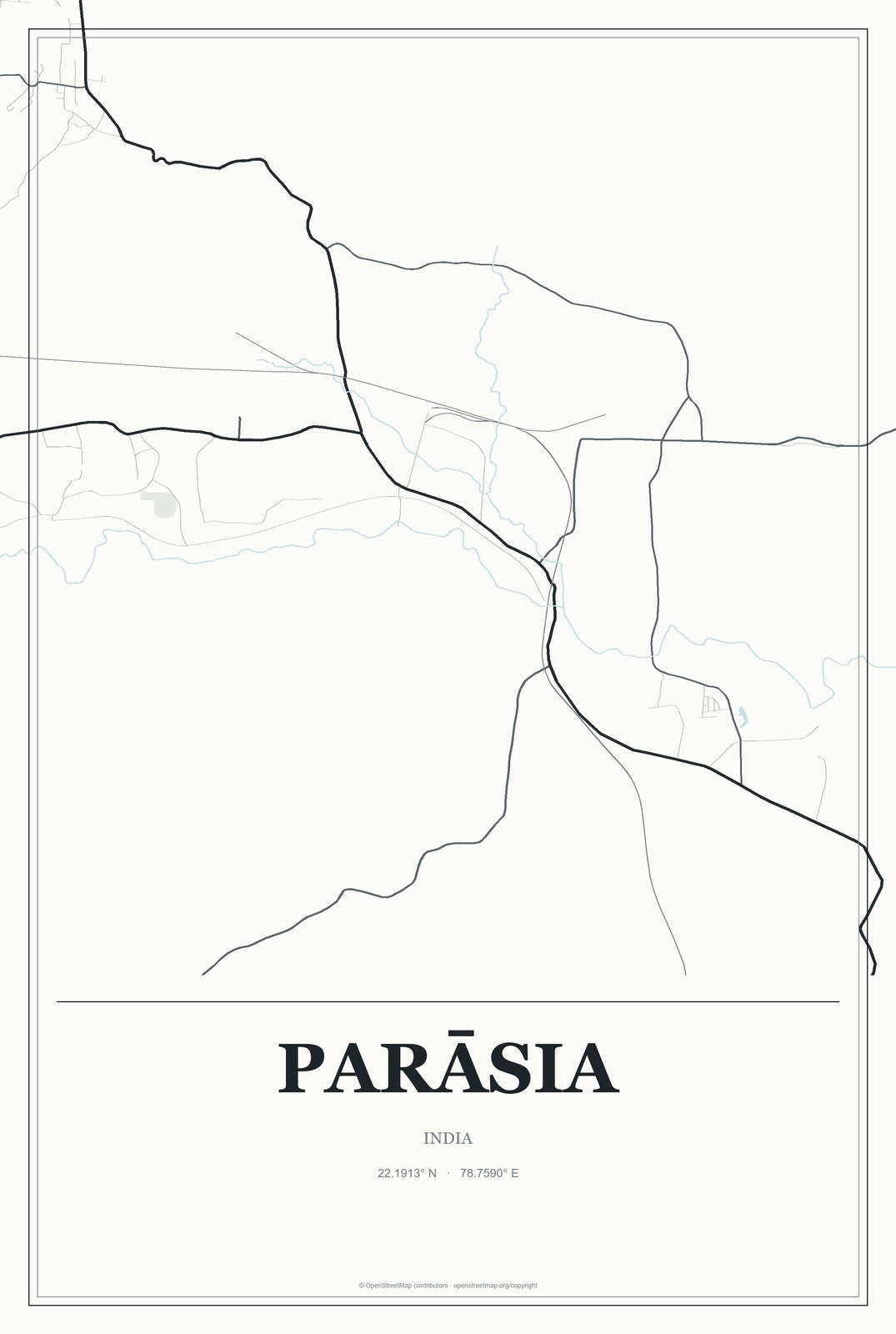 Parāsia, India City Map Aluminum Sign in Gallery Air style