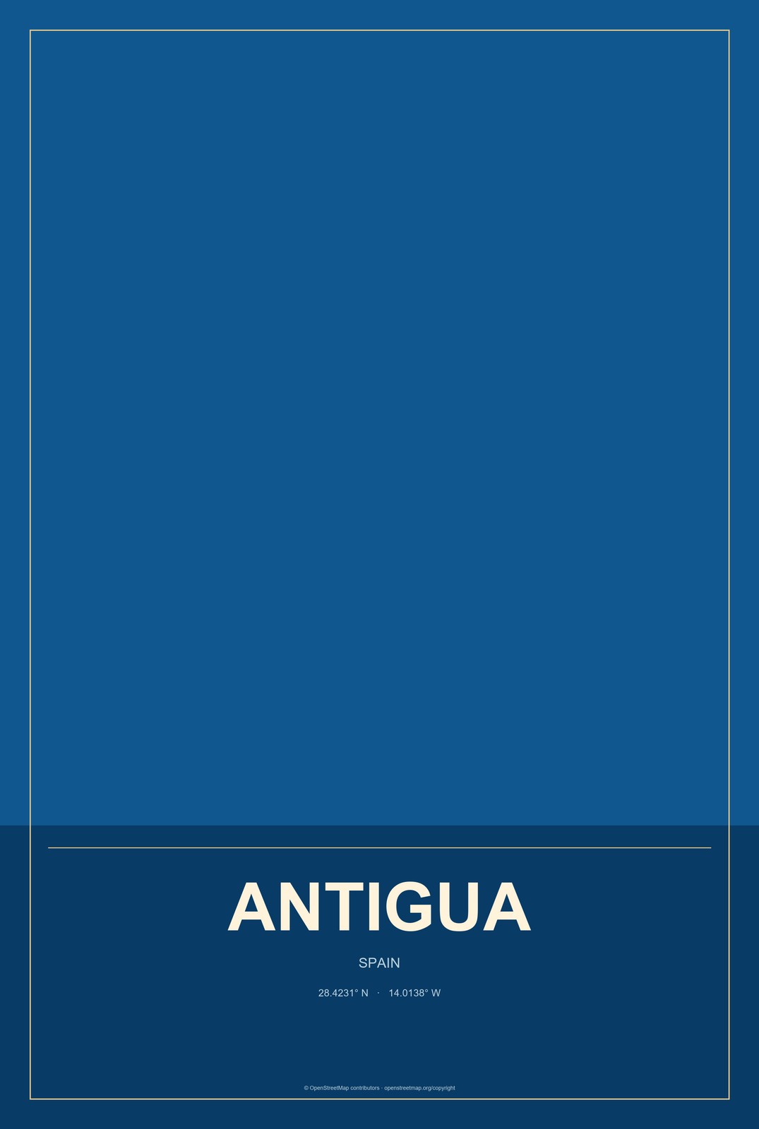 Antigua, Spain City Map Aluminum Sign in Harbor Cobalt style