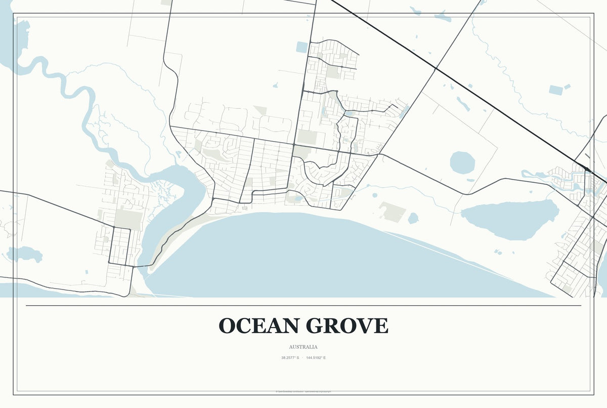 Ocean Grove, Australia City Map Aluminum Sign in Gallery Air style
