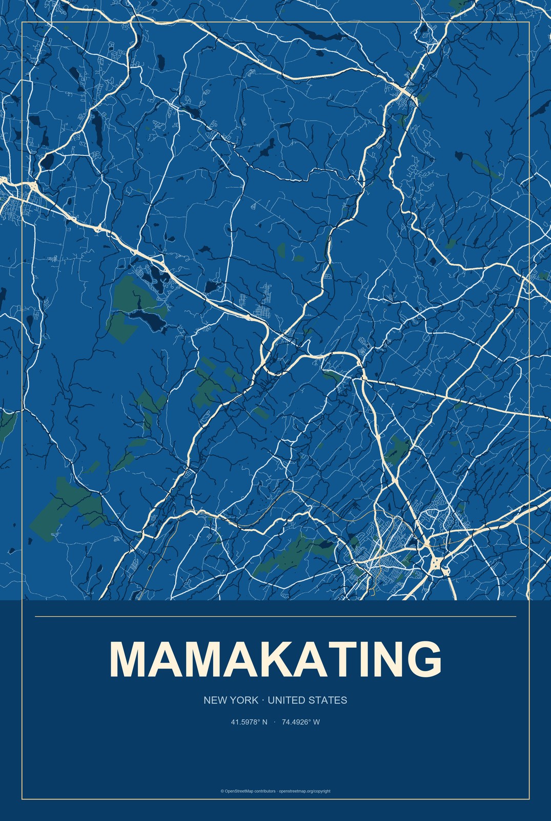 Mamakating, New York City Map Aluminum Sign in Harbor Cobalt style