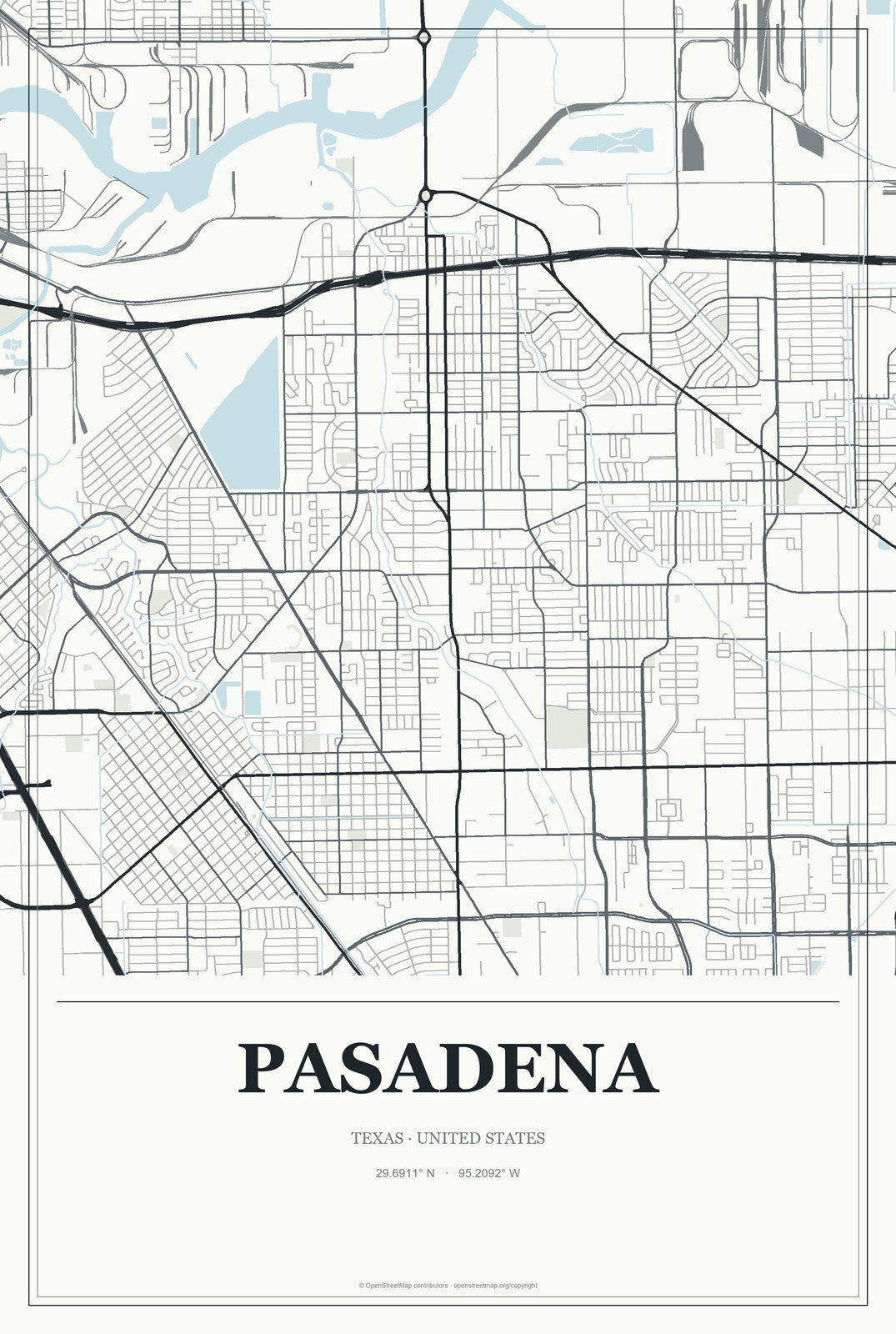 Pasadena, Texas City Map Aluminum Sign in Gallery Air style