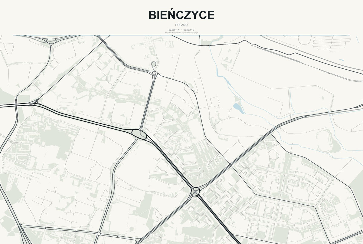 Bieńczyce, Poland City Map Aluminum Sign in Headline Atlas style