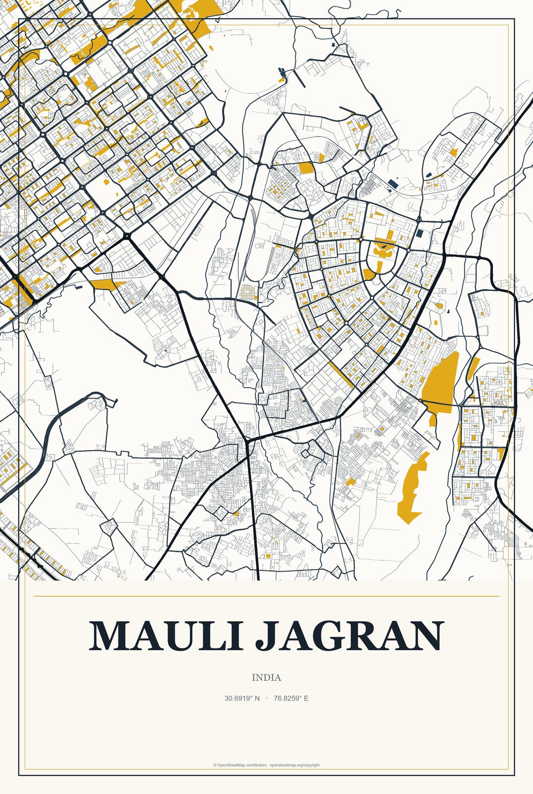 Mauli Jagran, India City Map Aluminum Sign in Citrine Modern style