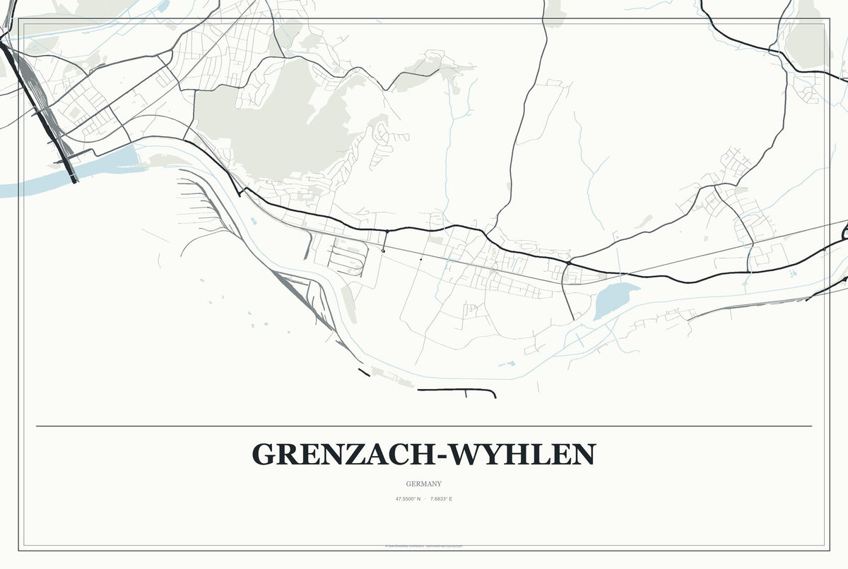 Grenzach-Wyhlen, Germany City Map Aluminum Sign in Gallery Air style