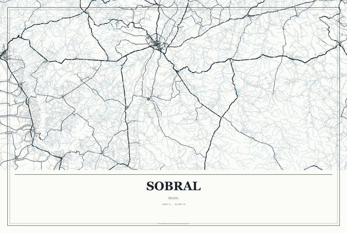 Sobral, Brazil City Map Aluminum Sign in Gallery Air style