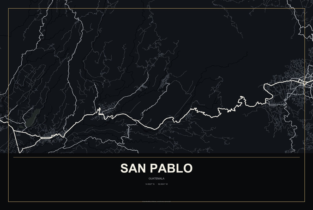 San Pablo, Guatemala City Map Aluminum Sign in Metropolitan Noir style
