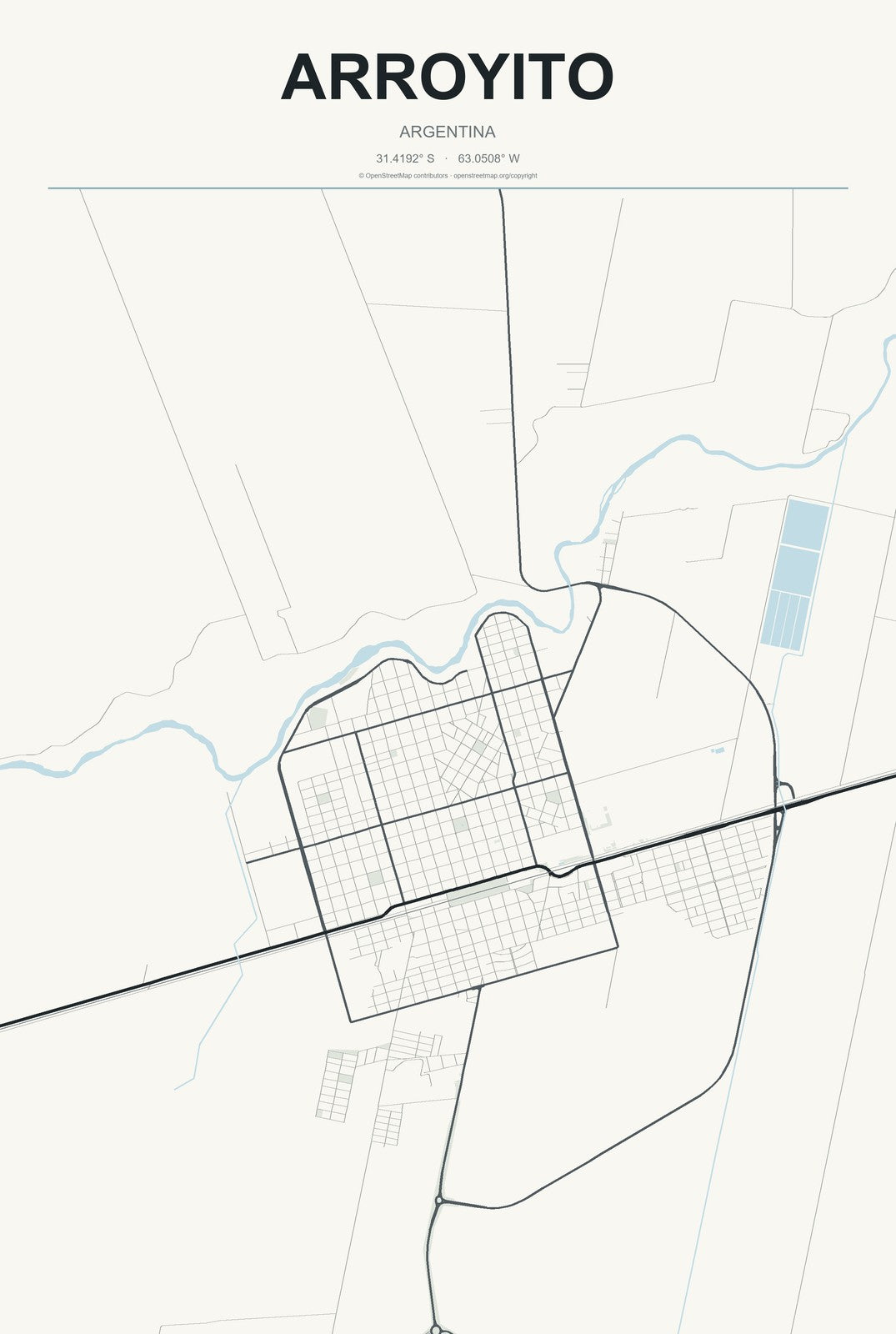 Arroyito, Argentina City Map Aluminum Sign in Headline Atlas style