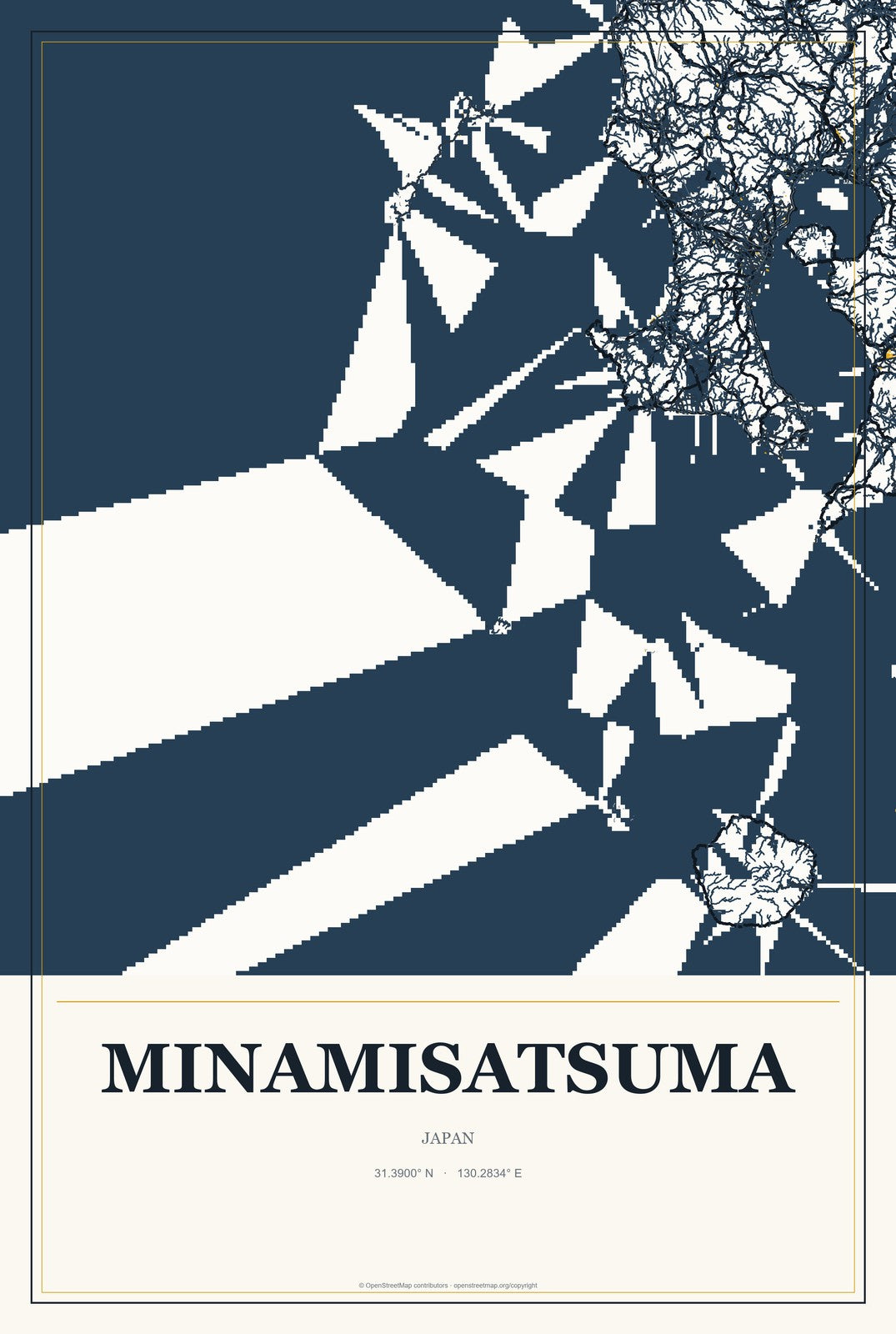 Minamisatsuma, Japan City Map Aluminum Sign in Citrine Modern style