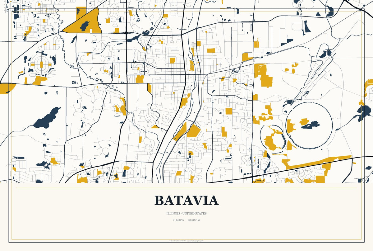 Batavia, Illinois City Map Aluminum Sign in Citrine Modern style