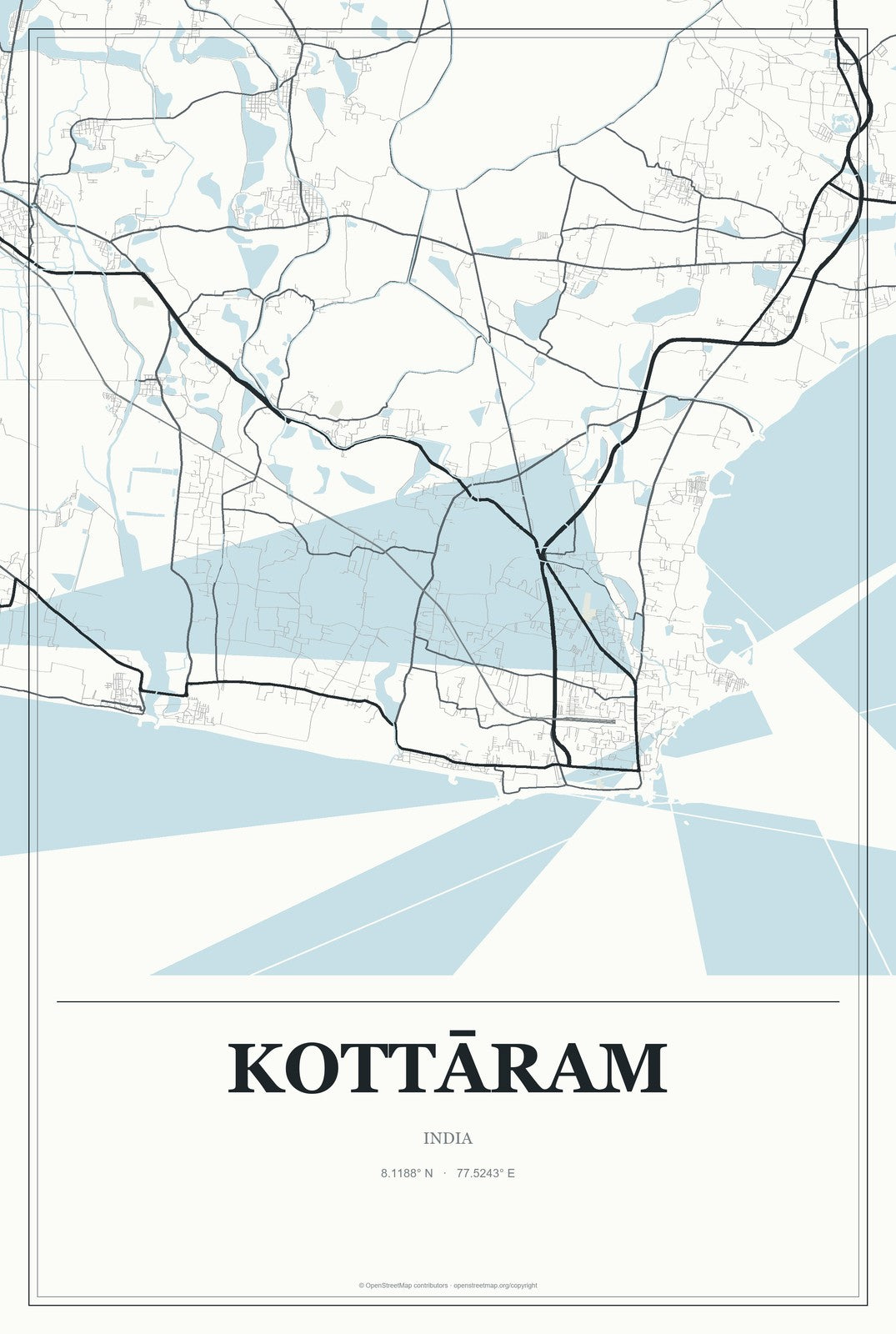 Kottāram, India City Map Aluminum Sign in Gallery Air style