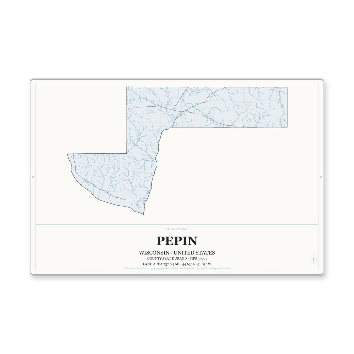 Pepin County, Wisconsin Map Aluminum Sign in Gallery Air style