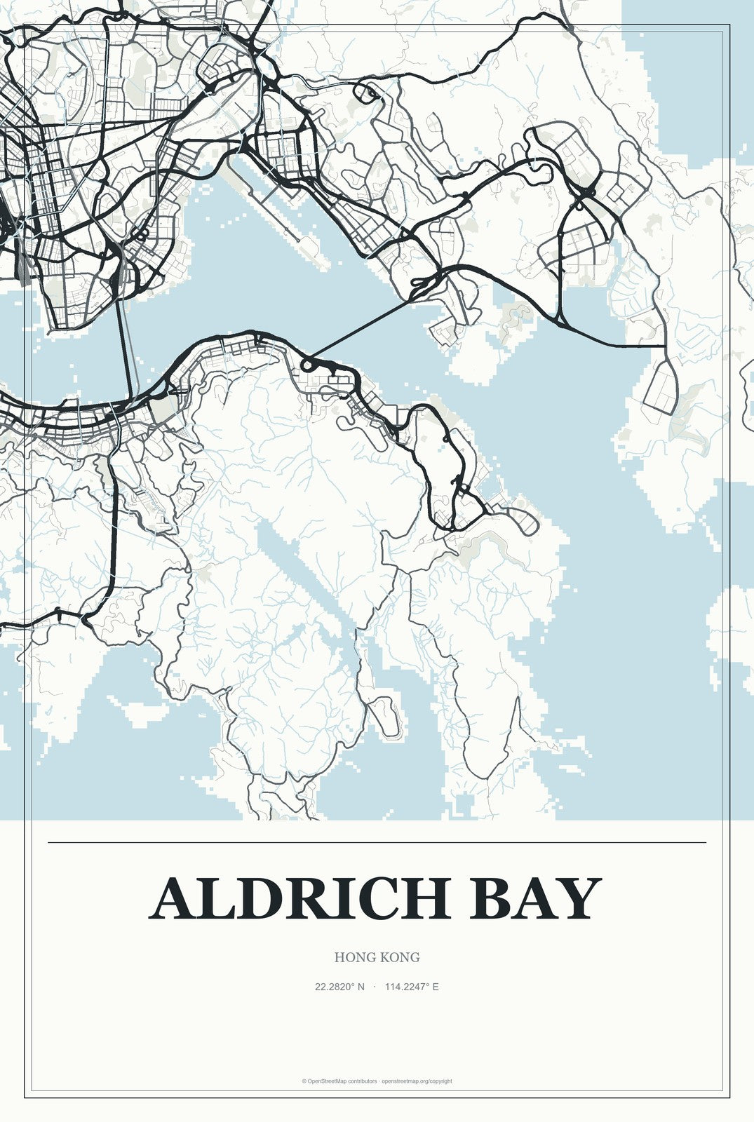 Aldrich Bay, Hong Kong City Map Aluminum Sign in Gallery Air style