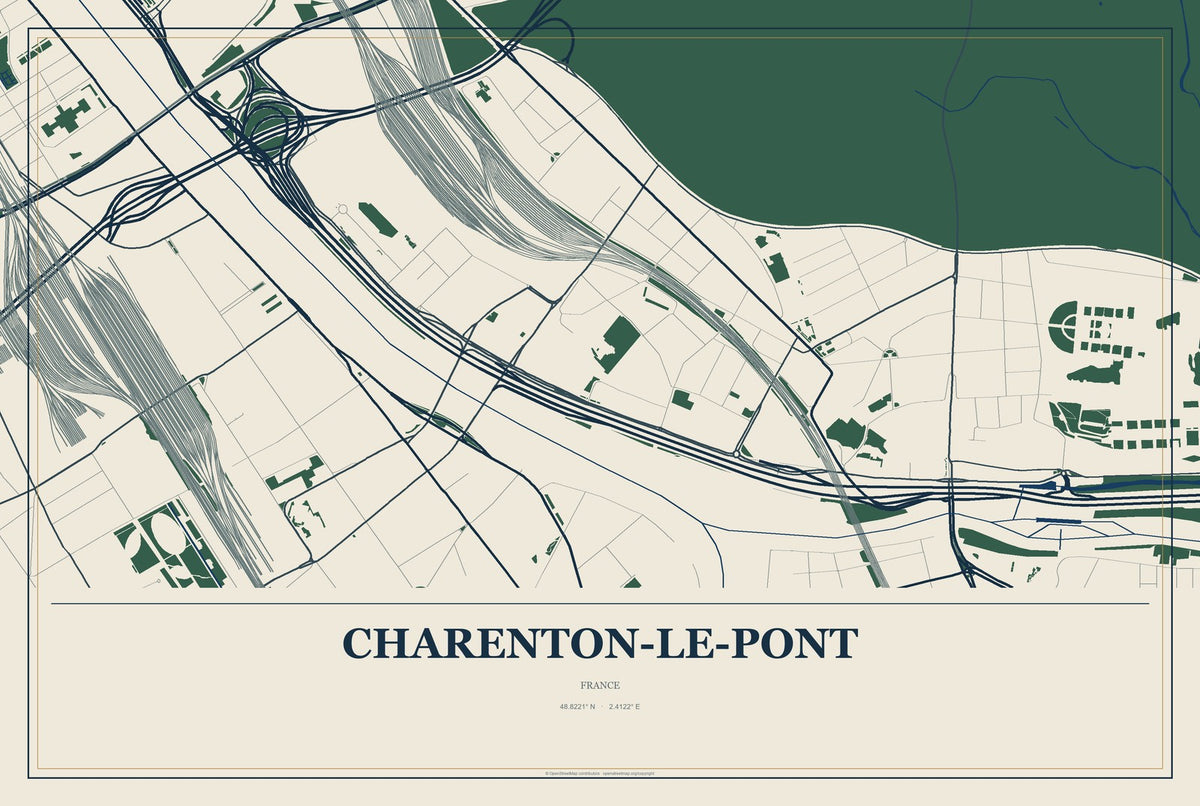 Charenton-le-Pont, France City Map Aluminum Sign in Coastal Cutout style