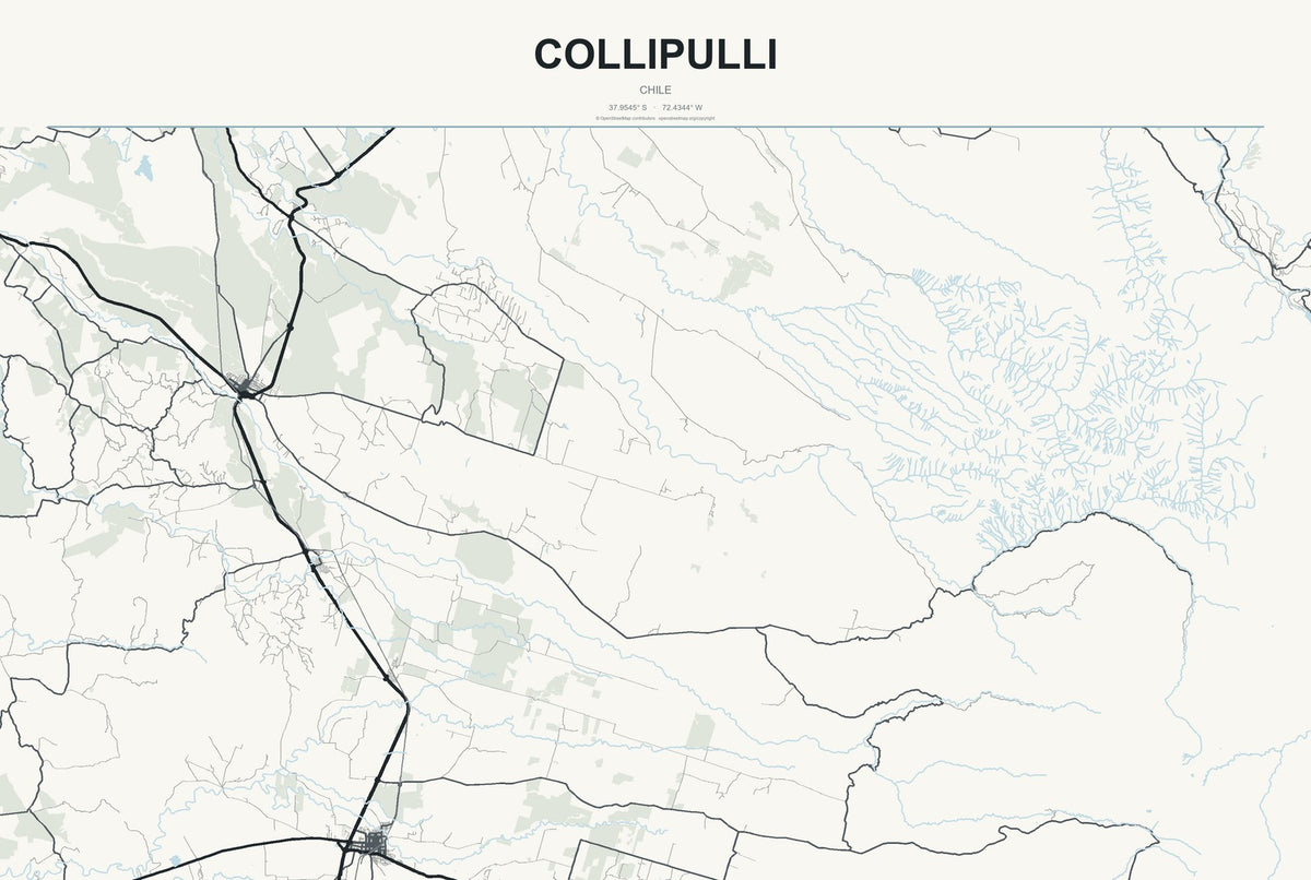 Collipulli, Chile City Map Aluminum Sign in Headline Atlas style