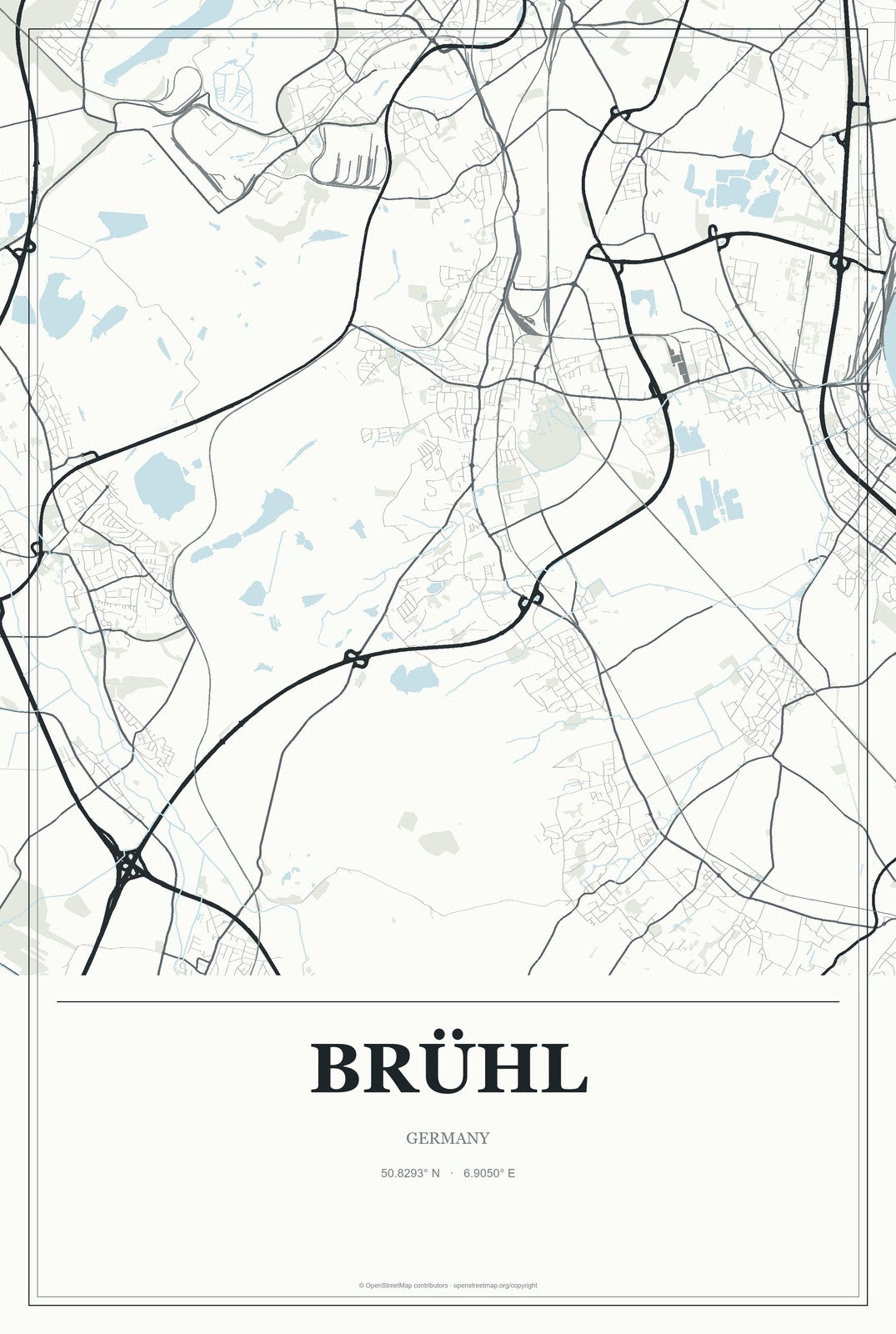 Brühl, North Rhine-Westphalia, Germany City Map Aluminum Sign in Gallery Air style