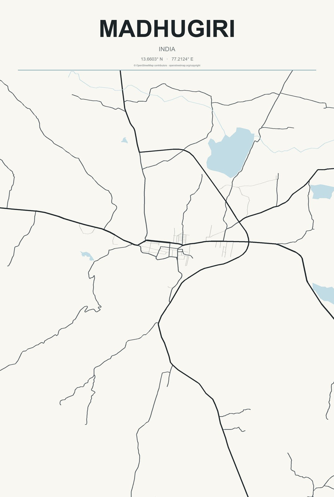 Madhugiri, India City Map Aluminum Sign in Headline Atlas style