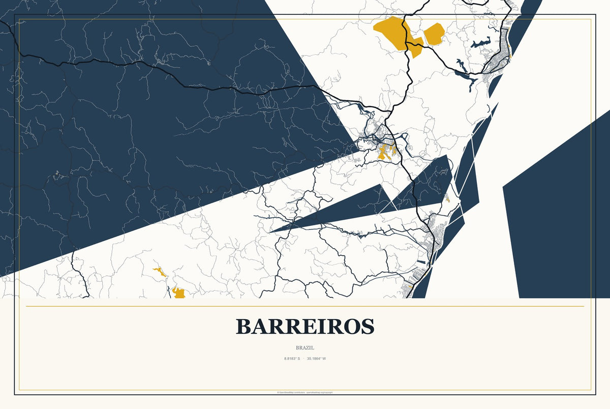 Barreiros, Brazil City Map Aluminum Sign in Citrine Modern style