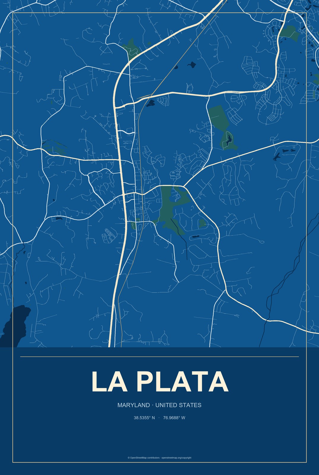 La Plata, Maryland City Map Aluminum Sign in Harbor Cobalt style