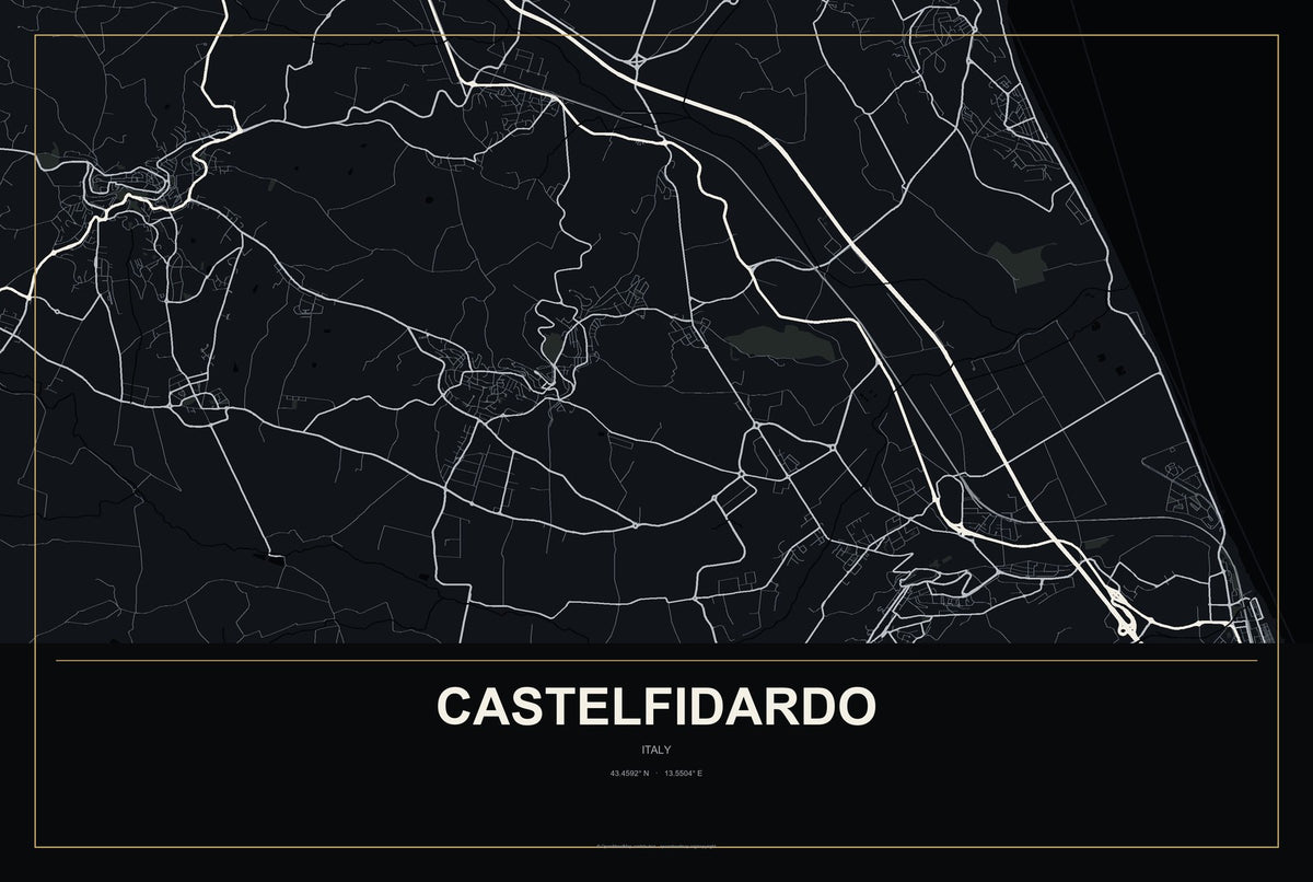 Castelfidardo, Italy City Map Aluminum Sign in Metropolitan Noir style