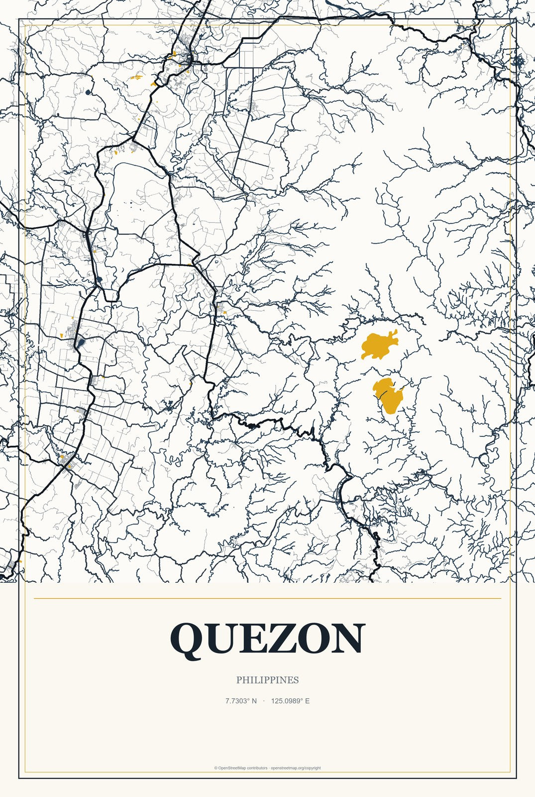 Quezon, Northern Mindanao, Philippines City Map Aluminum Sign in Citrine Modern style