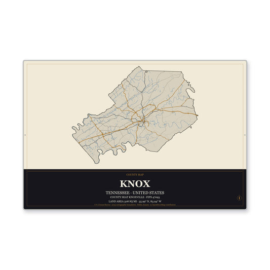 Knox County, Tennessee Map Aluminum Sign in Museum Plaque style