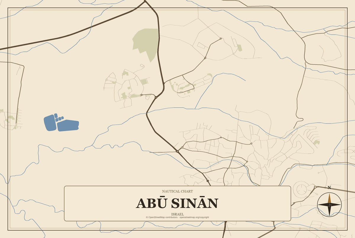 Abū Sinān, Israel City Map Aluminum Sign in Heritage Nautical style