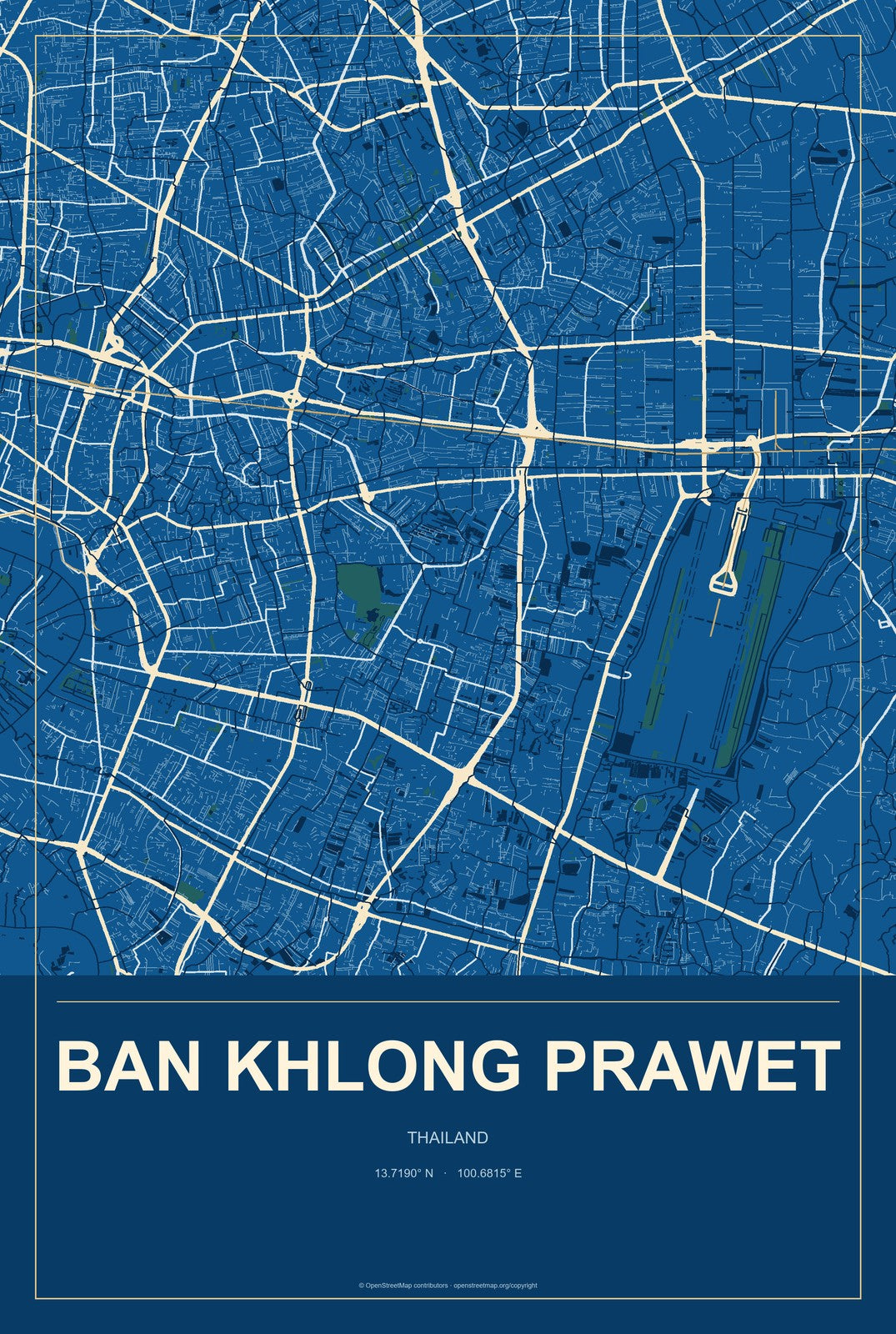 Ban Khlong Prawet, Thailand City Map Aluminum Sign in Harbor Cobalt style