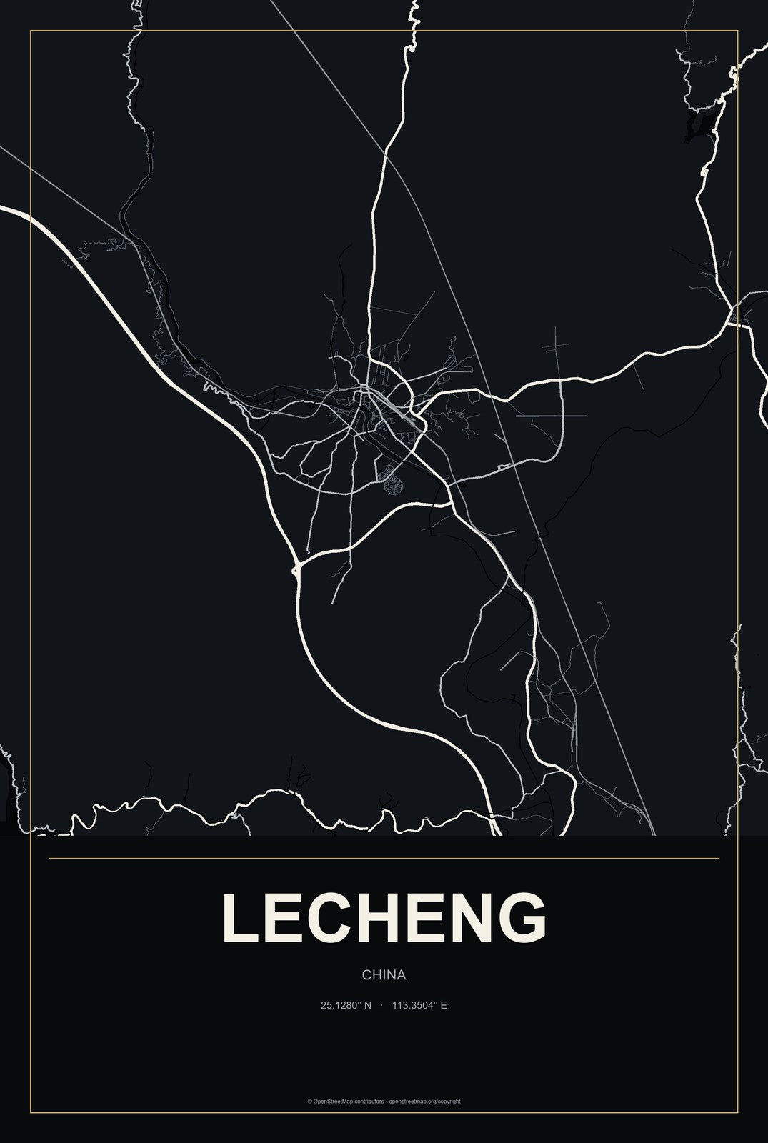 Lecheng, China City Map Aluminum Sign in Metropolitan Noir style