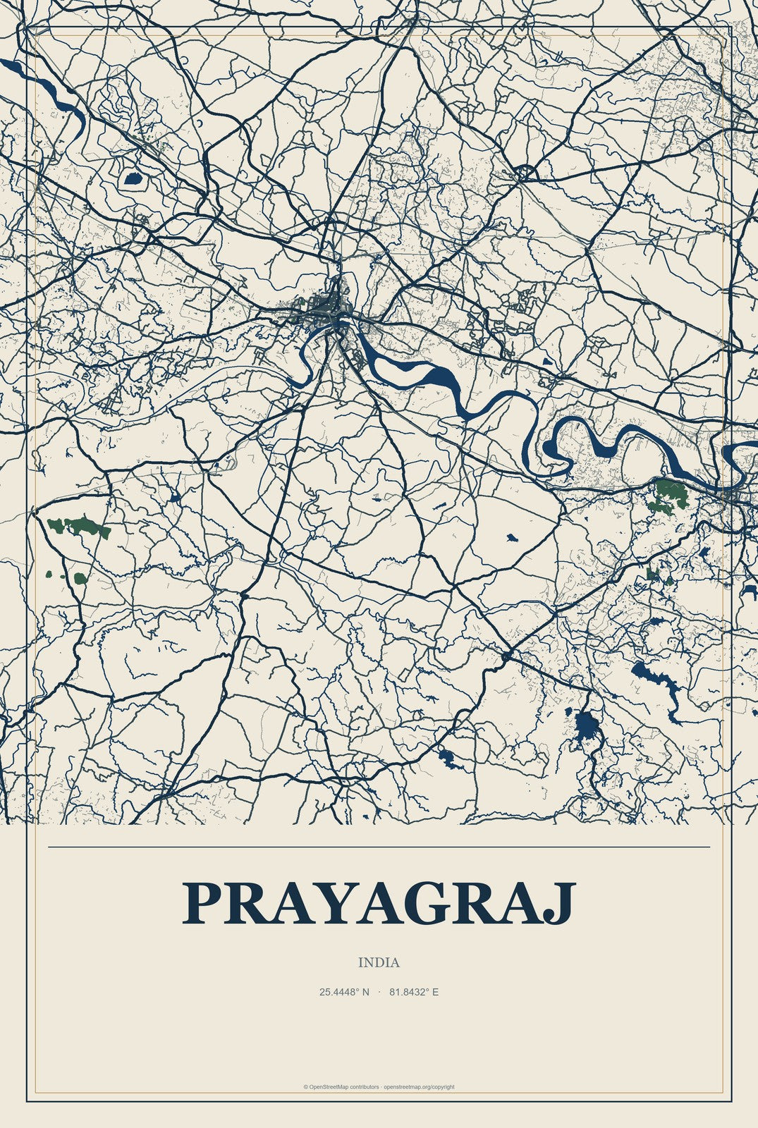 Prayagraj, India City Map Aluminum Sign in Coastal Cutout style