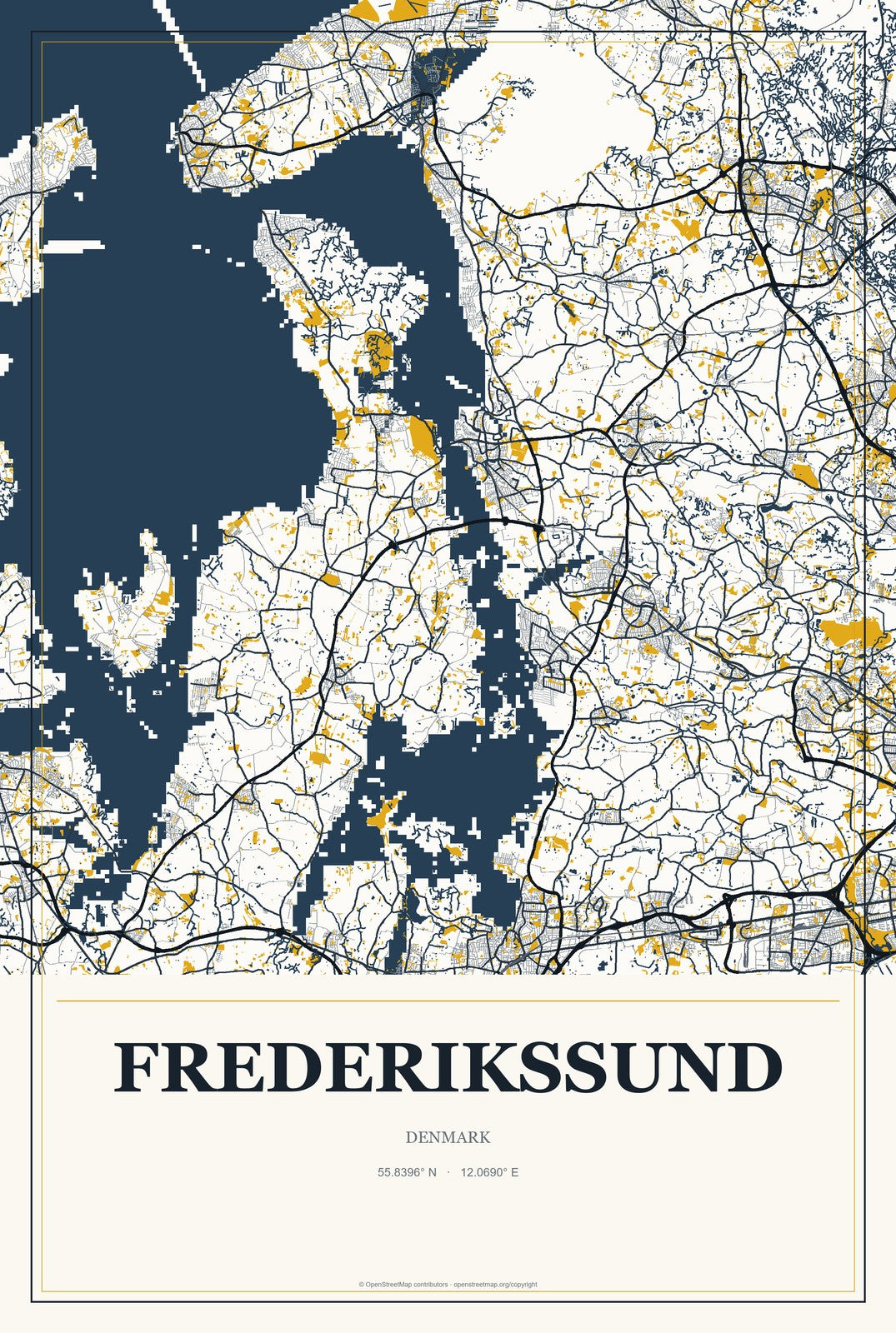 Frederikssund, Denmark City Map Aluminum Sign in Citrine Modern style