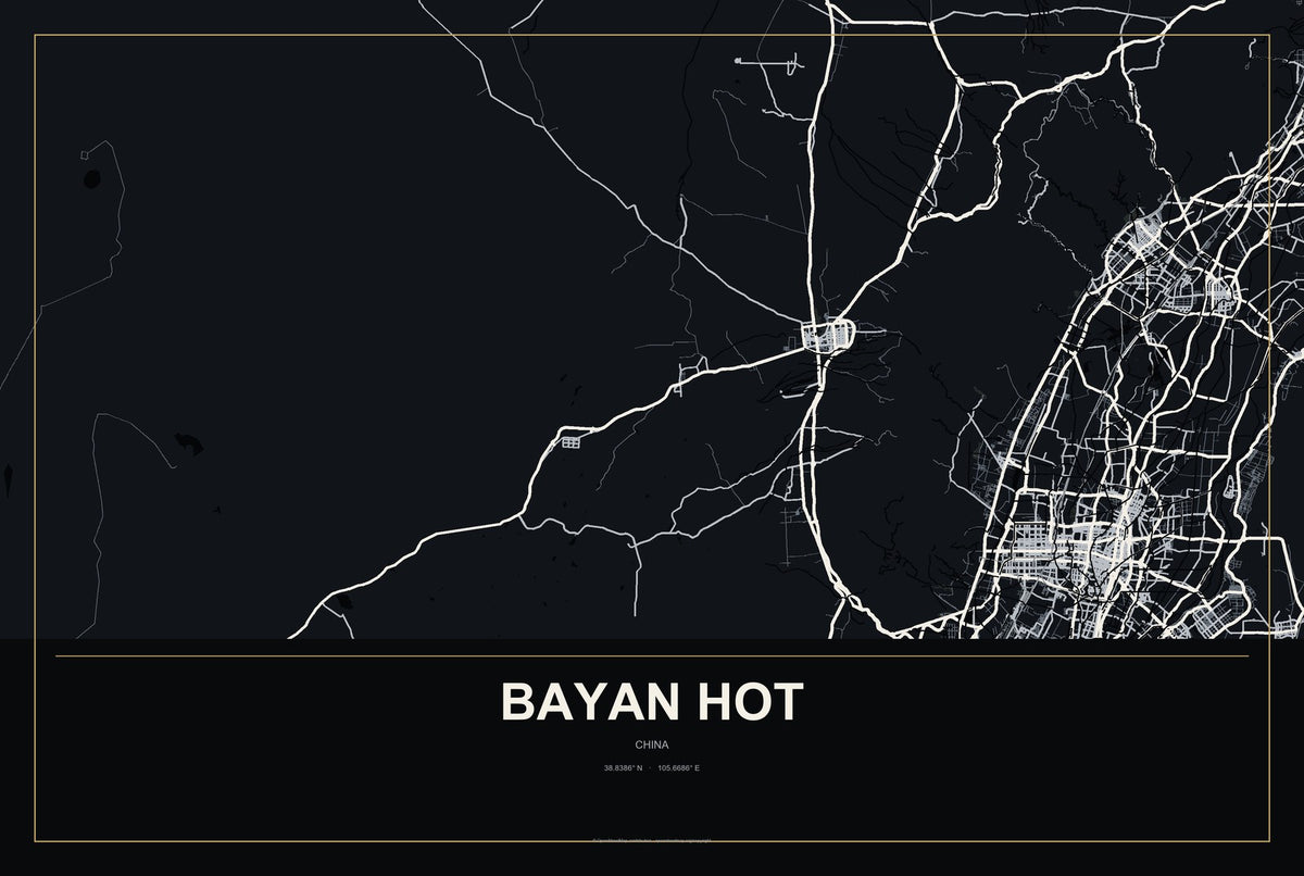 Bayan Hot, China City Map Aluminum Sign in Metropolitan Noir style