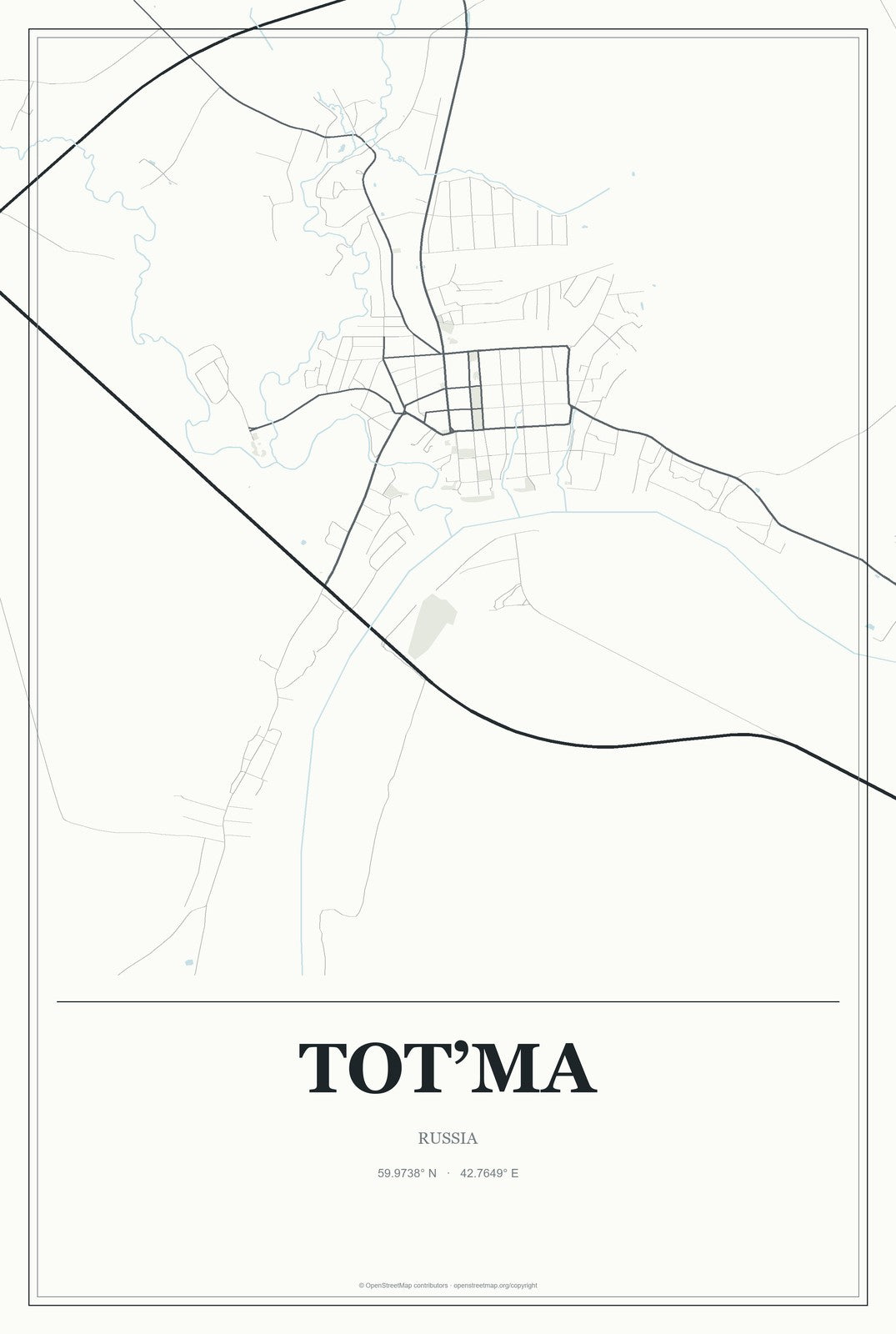 Tot’ma, Russia City Map Aluminum Sign in Gallery Air style