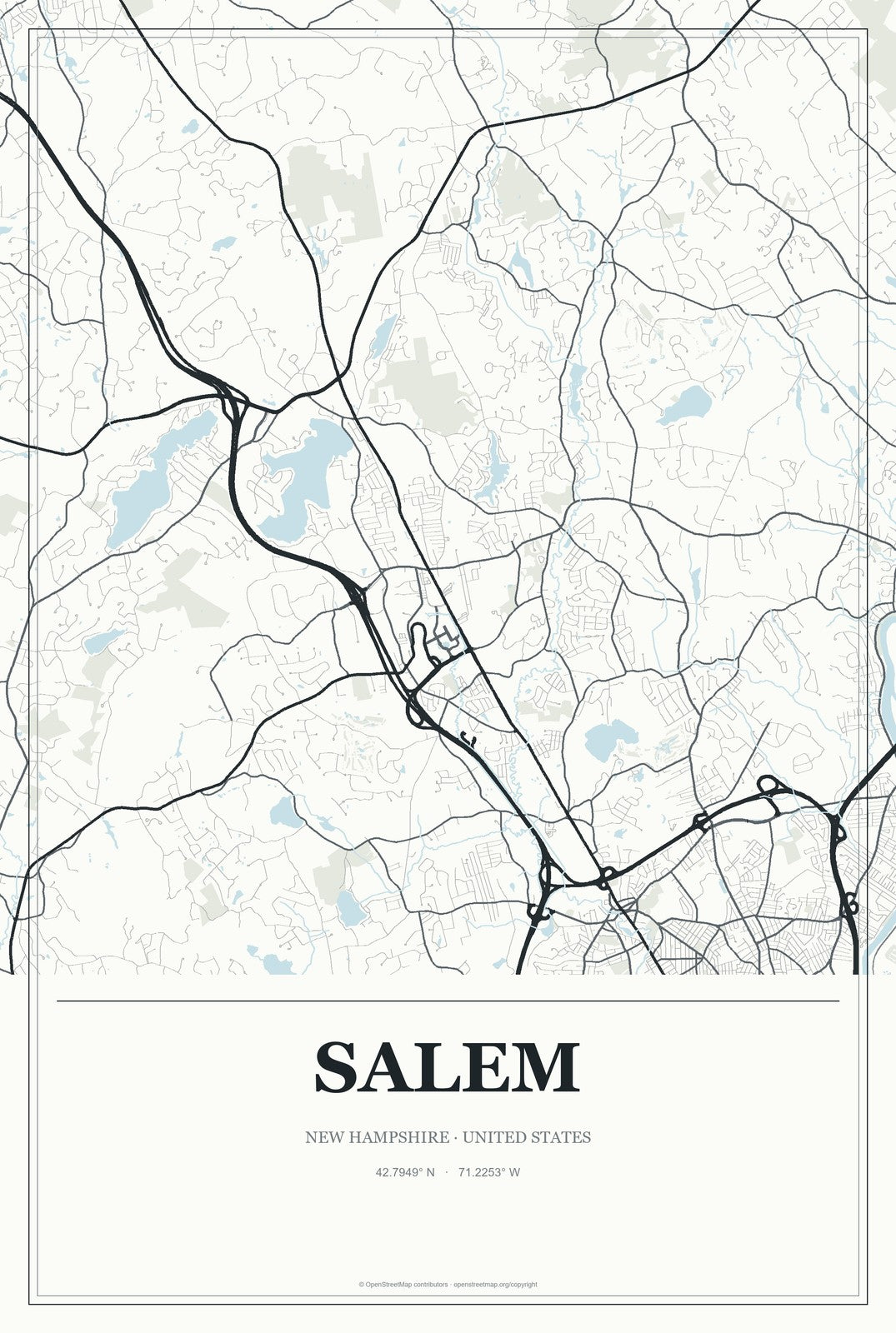 Salem, New Hampshire City Map Aluminum Sign in Gallery Air style