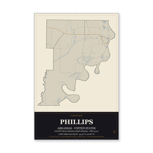 Phillips County, Arkansas Map Aluminum Sign in Museum Plaque style
