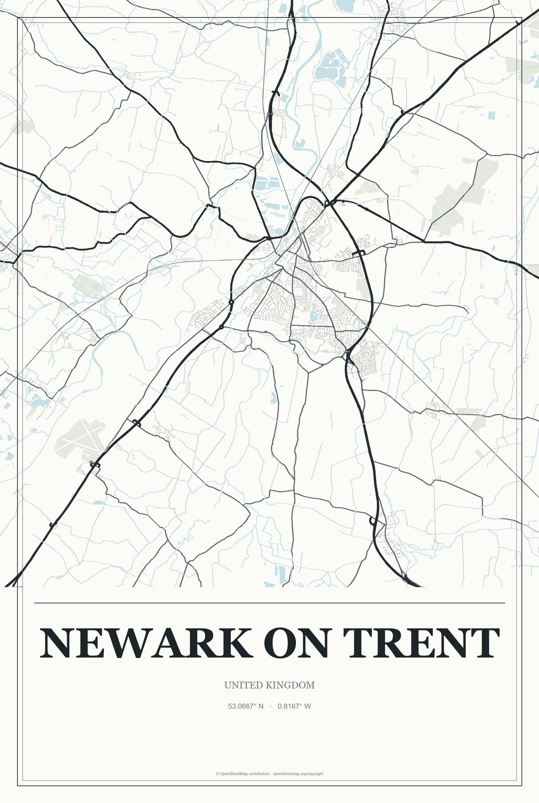 Newark on Trent, United Kingdom City Map Aluminum Sign in Gallery Air style