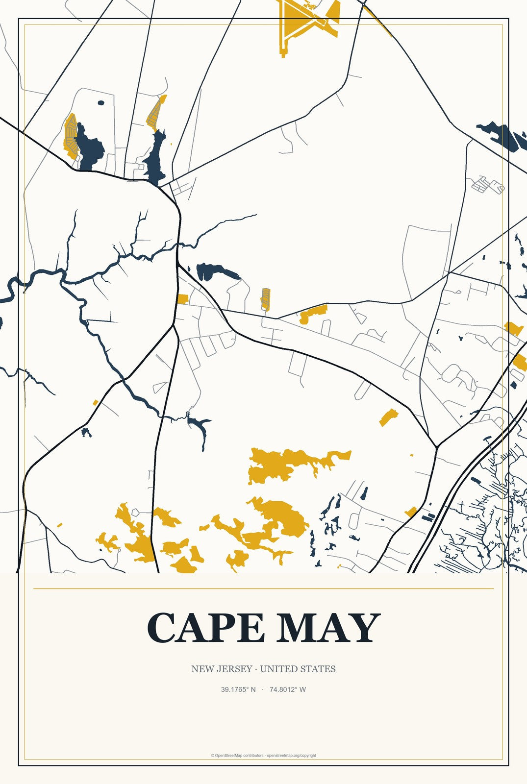 Cape May, New Jersey City Map Aluminum Sign in Citrine Modern style