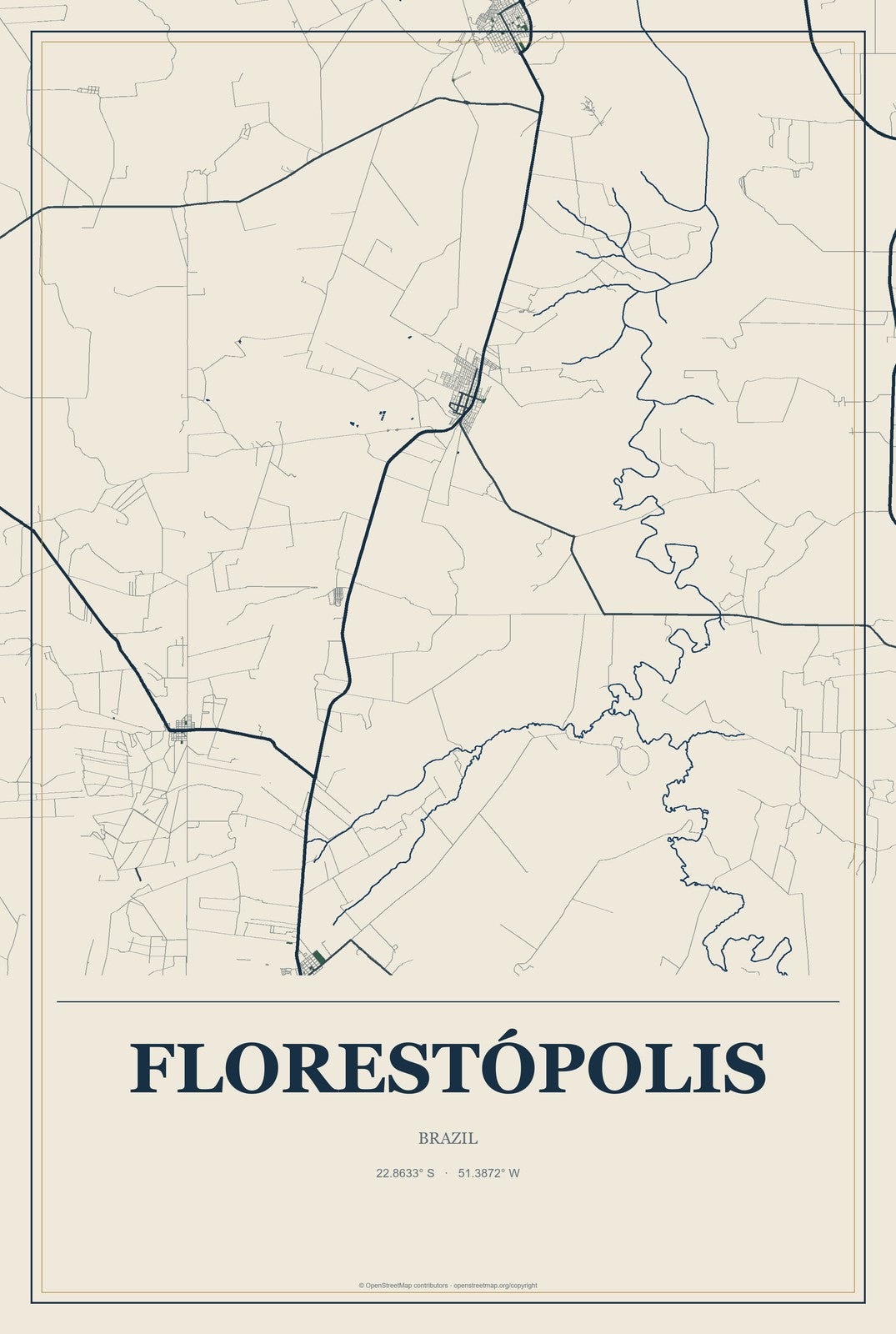 Florestópolis, Brazil City Map Aluminum Sign in Coastal Cutout style