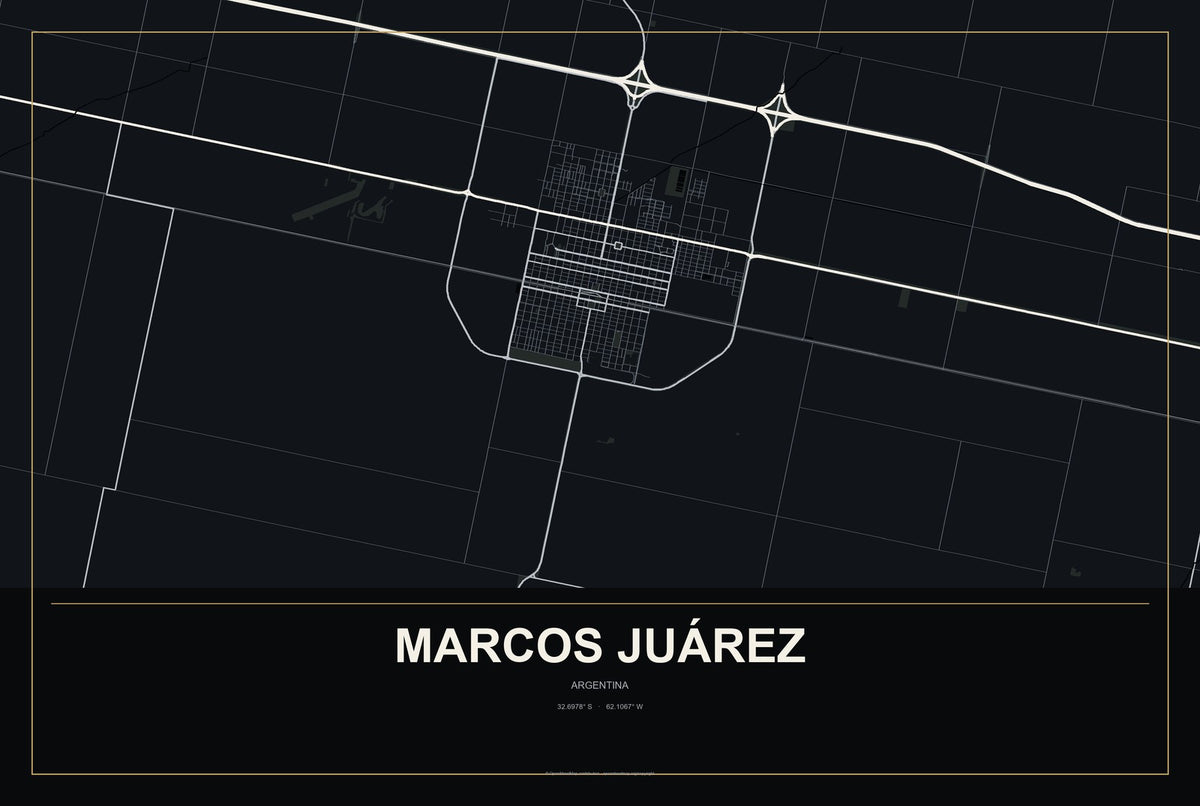 Marcos Juárez, Argentina City Map Aluminum Sign in Metropolitan Noir style