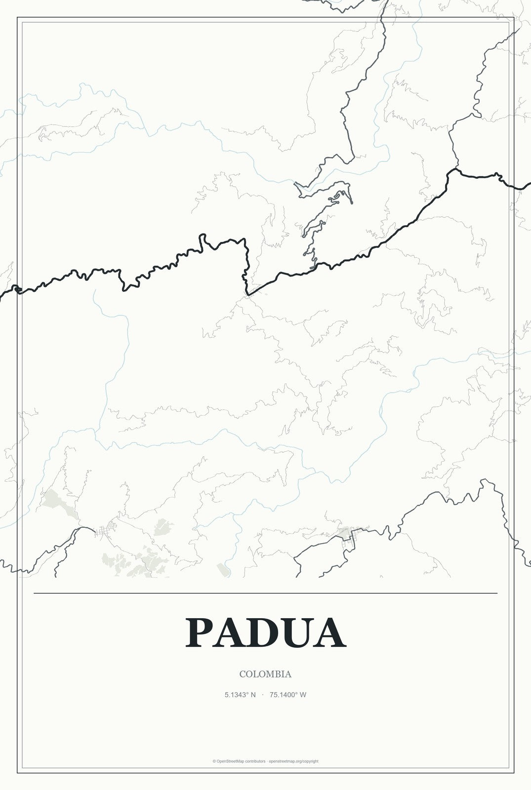 Padua, Colombia City Map Aluminum Sign in Gallery Air style
