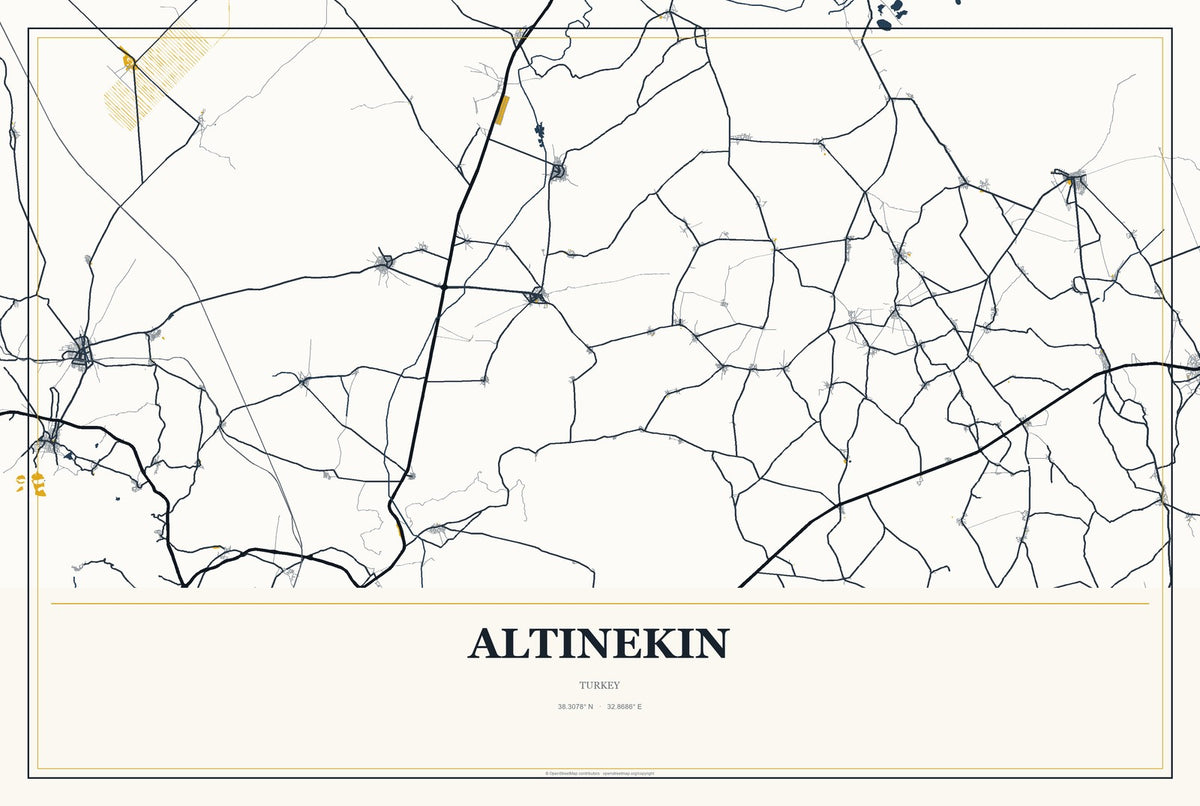 Altınekin, Turkey City Map Aluminum Sign in Citrine Modern style