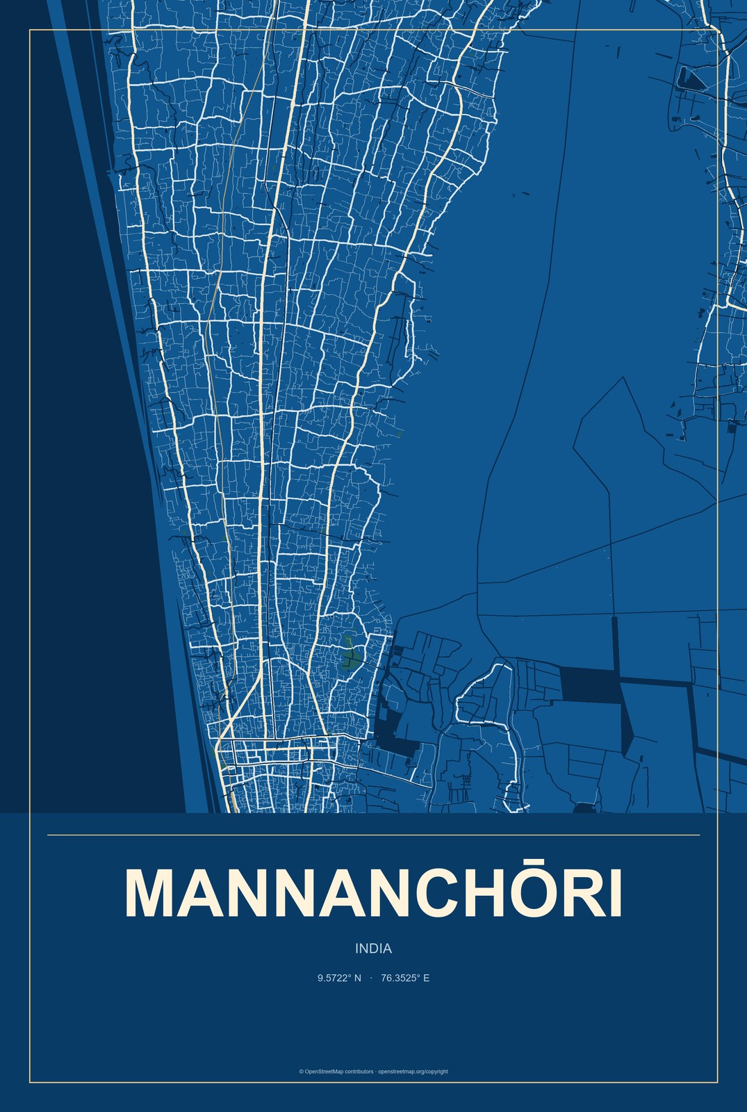 Mannanchōri, India City Map Aluminum Sign in Harbor Cobalt style