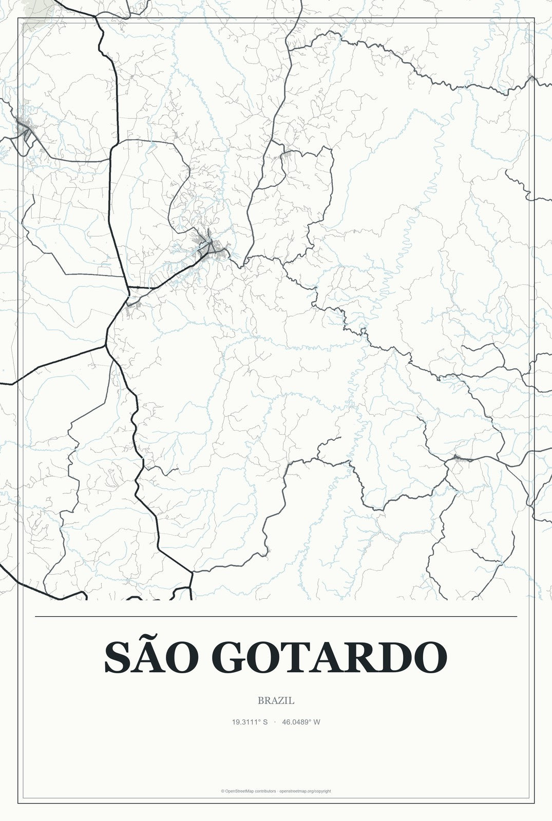 São Gotardo, Brazil City Map Aluminum Sign in Gallery Air style