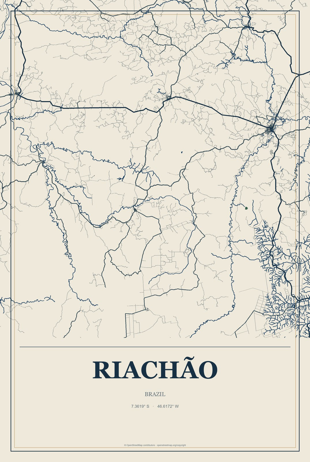 Riachão, Brazil City Map Aluminum Sign in Coastal Cutout style