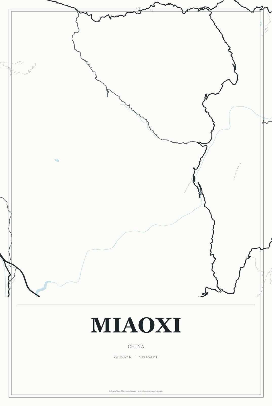 Miaoxi, China City Map Aluminum Sign in Gallery Air style