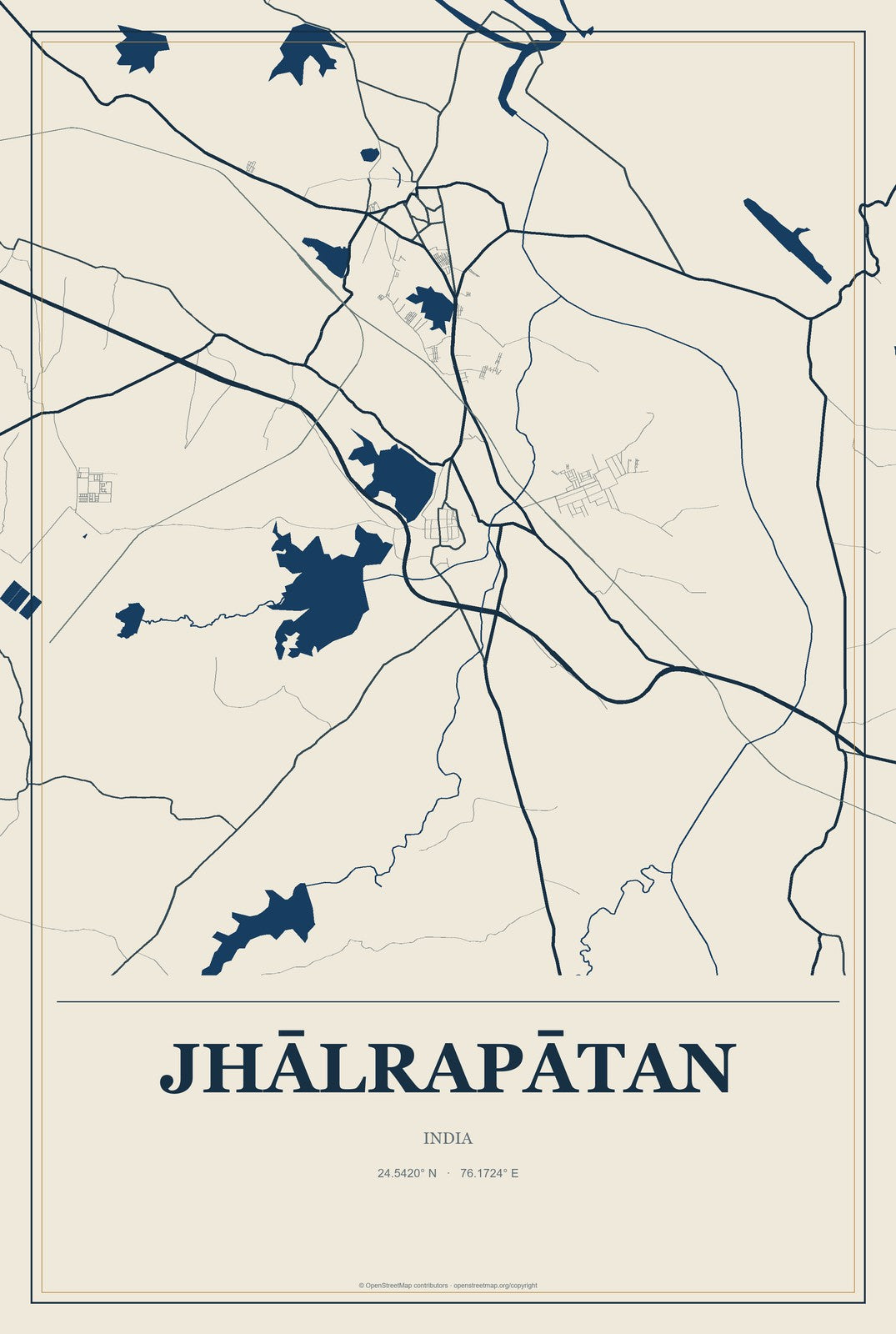 Jhālrapātan, India City Map Aluminum Sign in Coastal Cutout style
