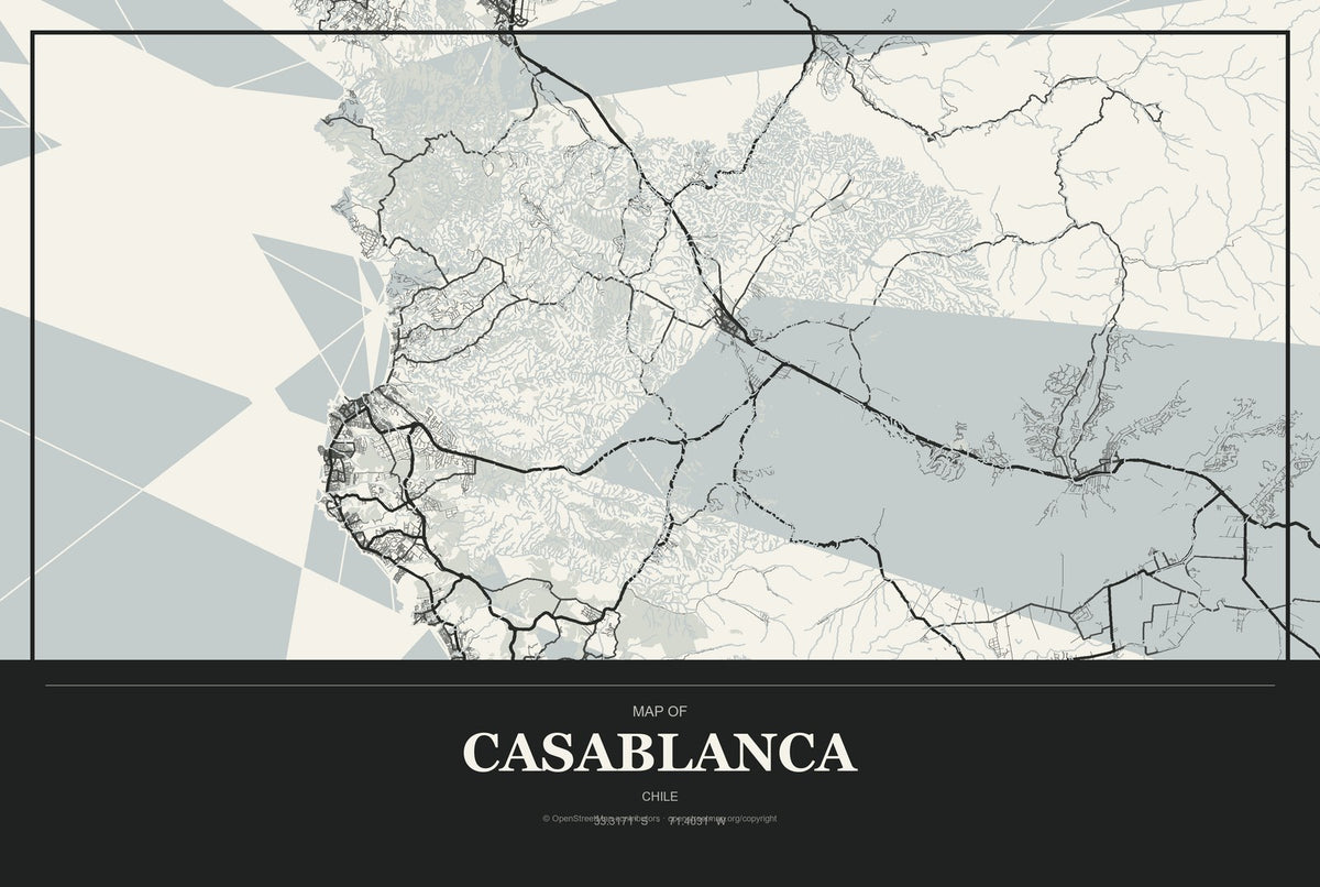 Casablanca, Chile City Map Aluminum Sign in Museum Plaque style