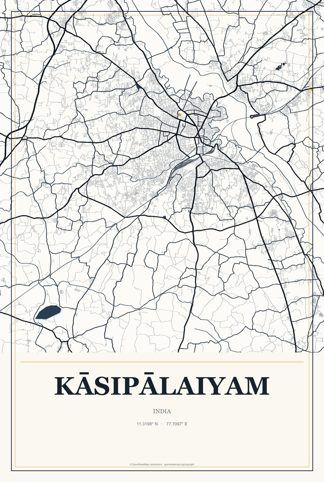 Kāsipālaiyam, India City Map Aluminum Sign in Citrine Modern style
