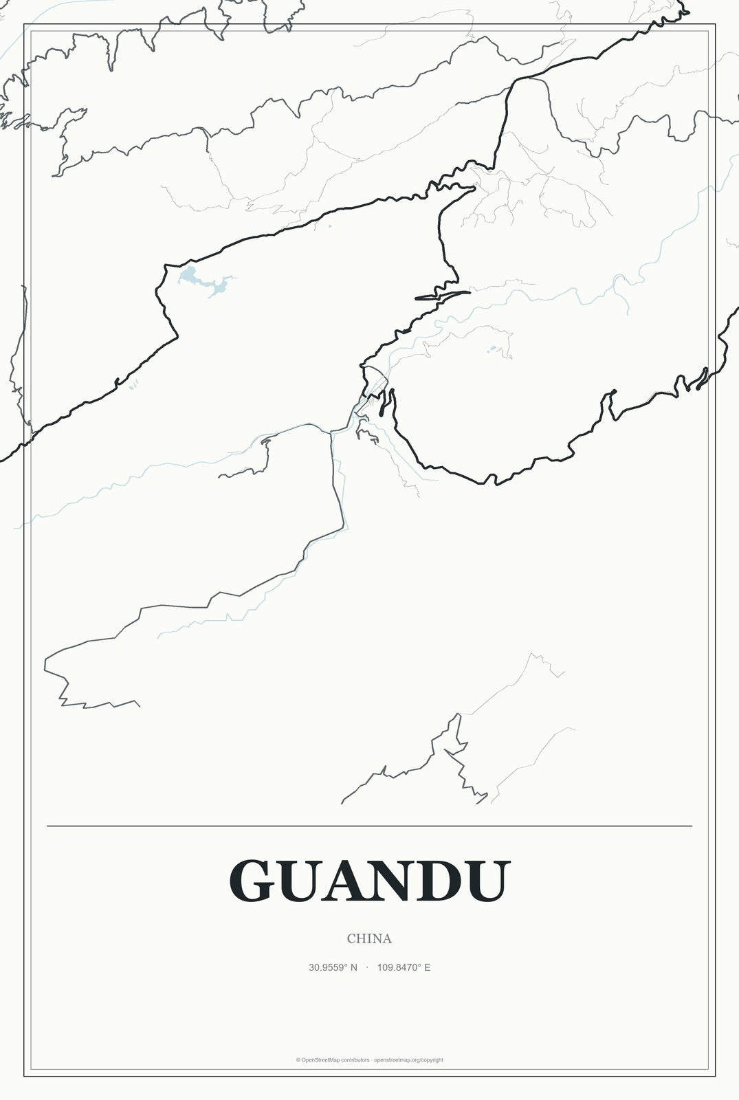 Guandu, China City Map Aluminum Sign in Gallery Air style
