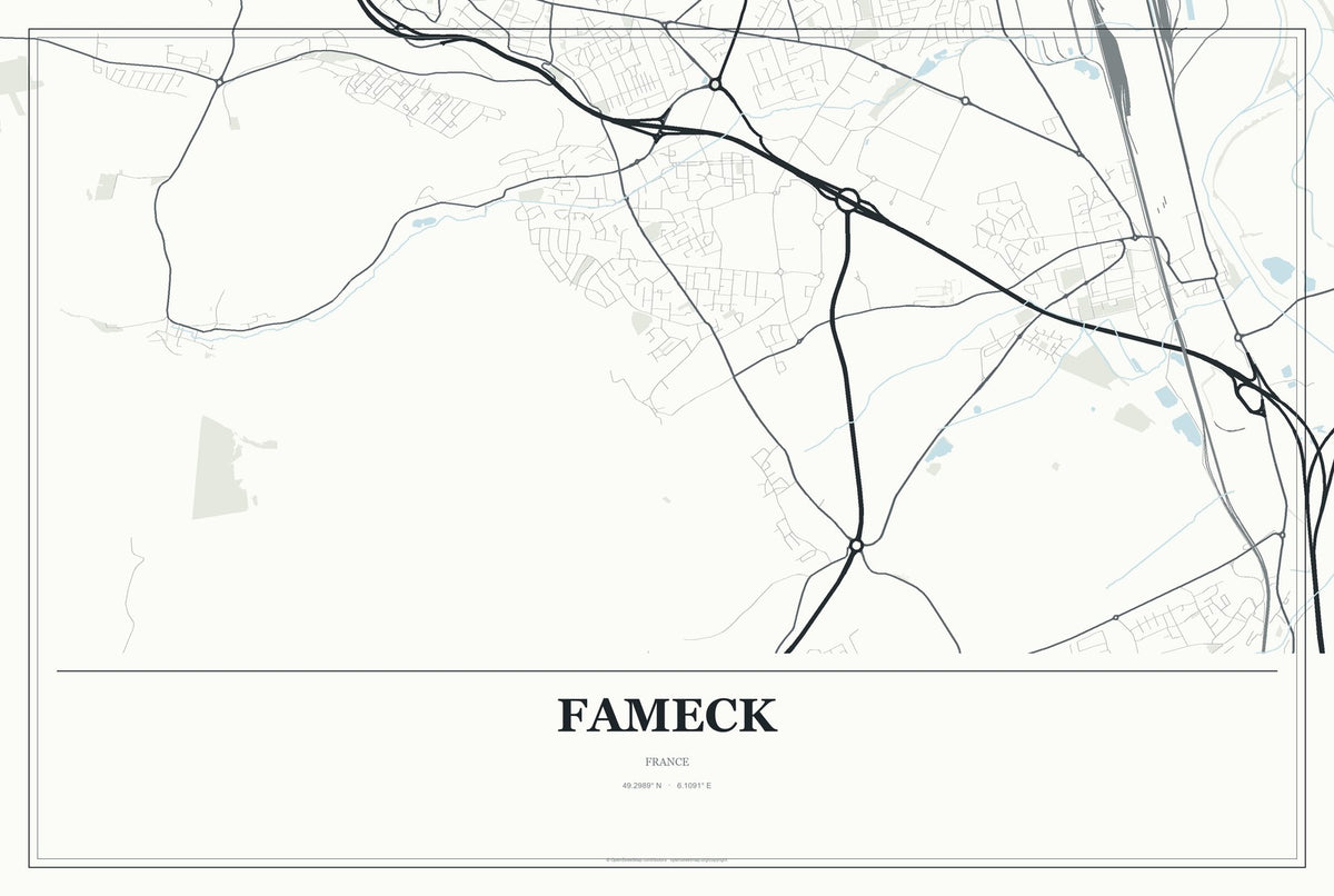 Fameck, France City Map Aluminum Sign in Gallery Air style