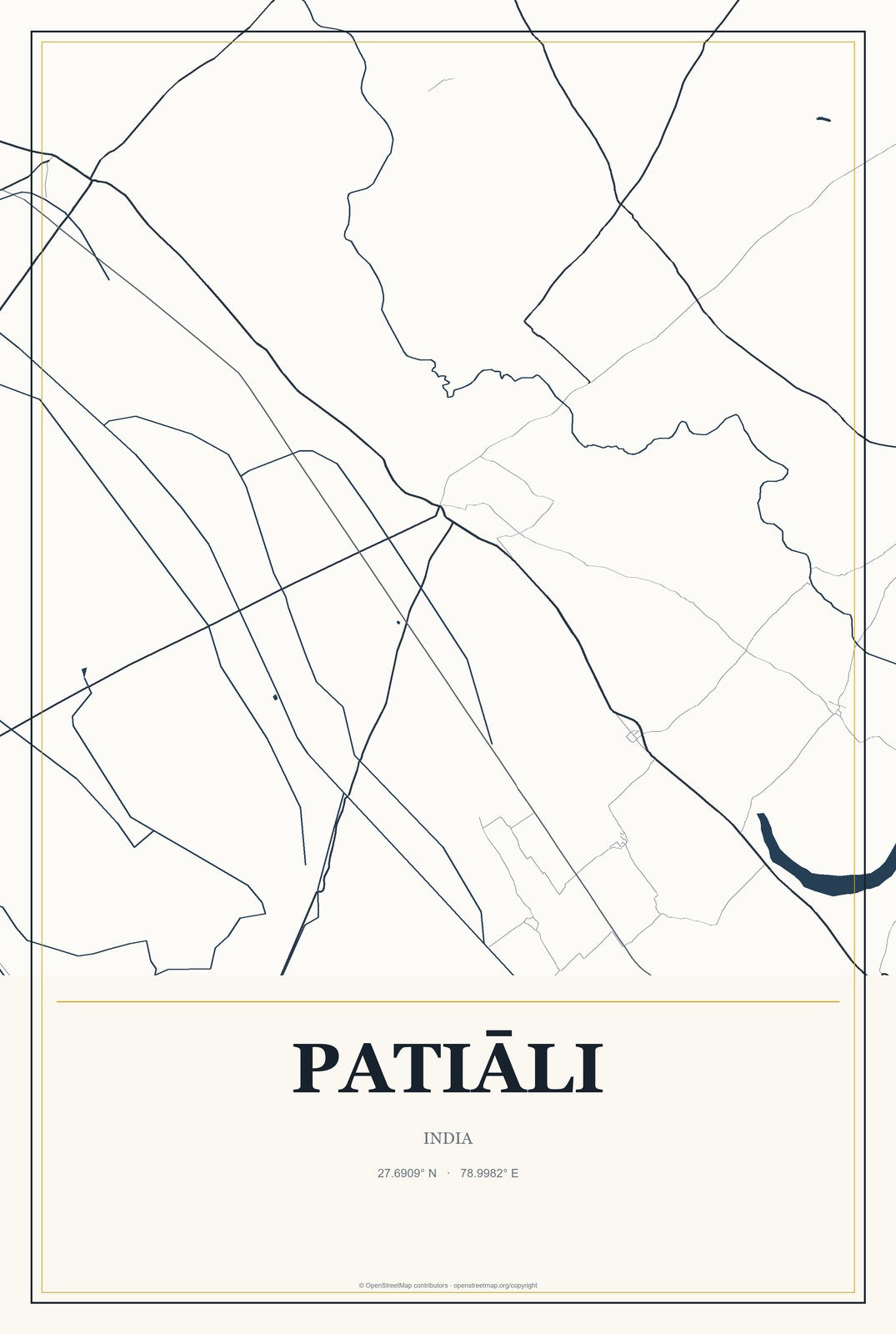 Patiāli, India City Map Aluminum Sign in Citrine Modern style